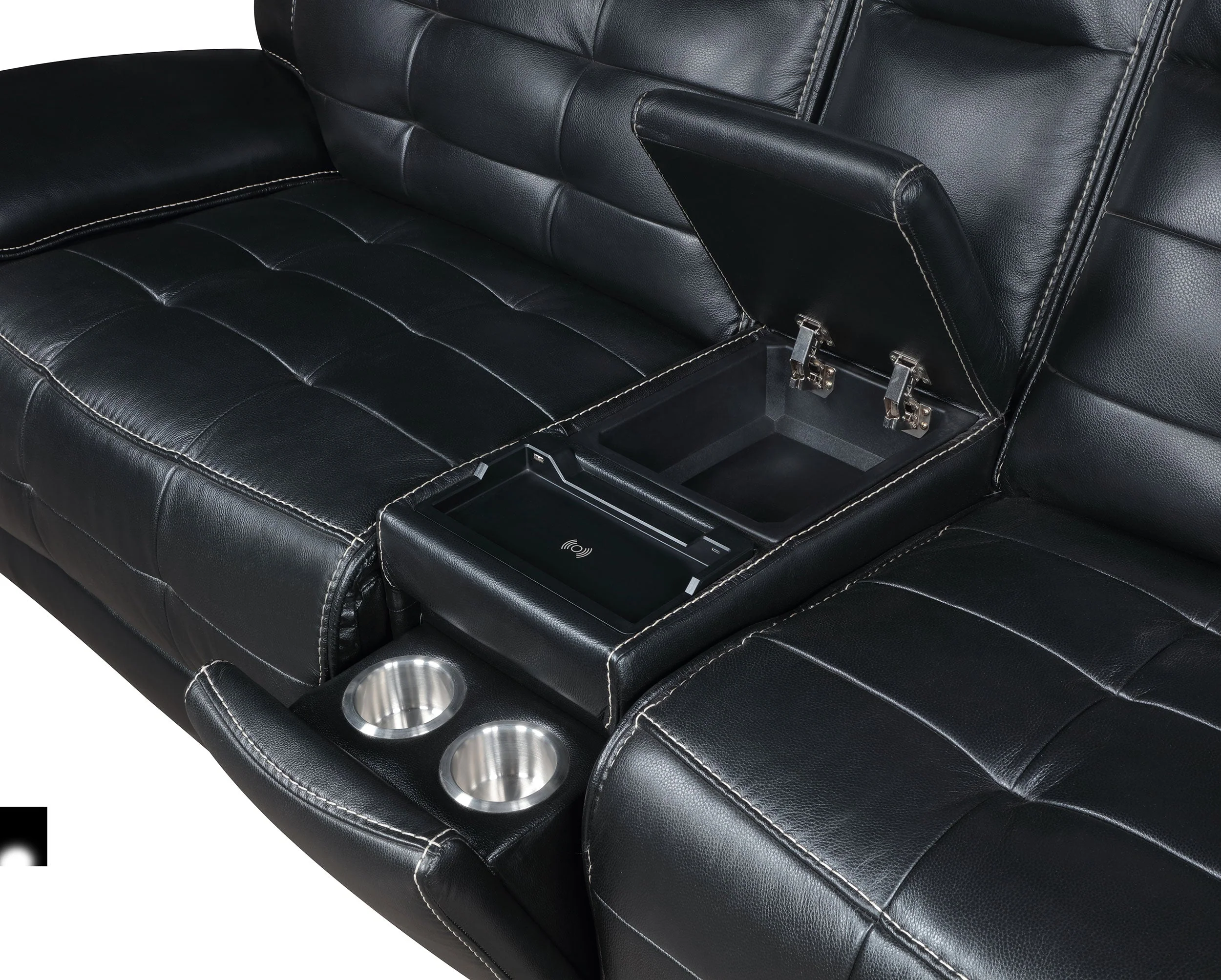 Hewitt Leather Dual Power Reclining Sectional Sofa Black - Image 9