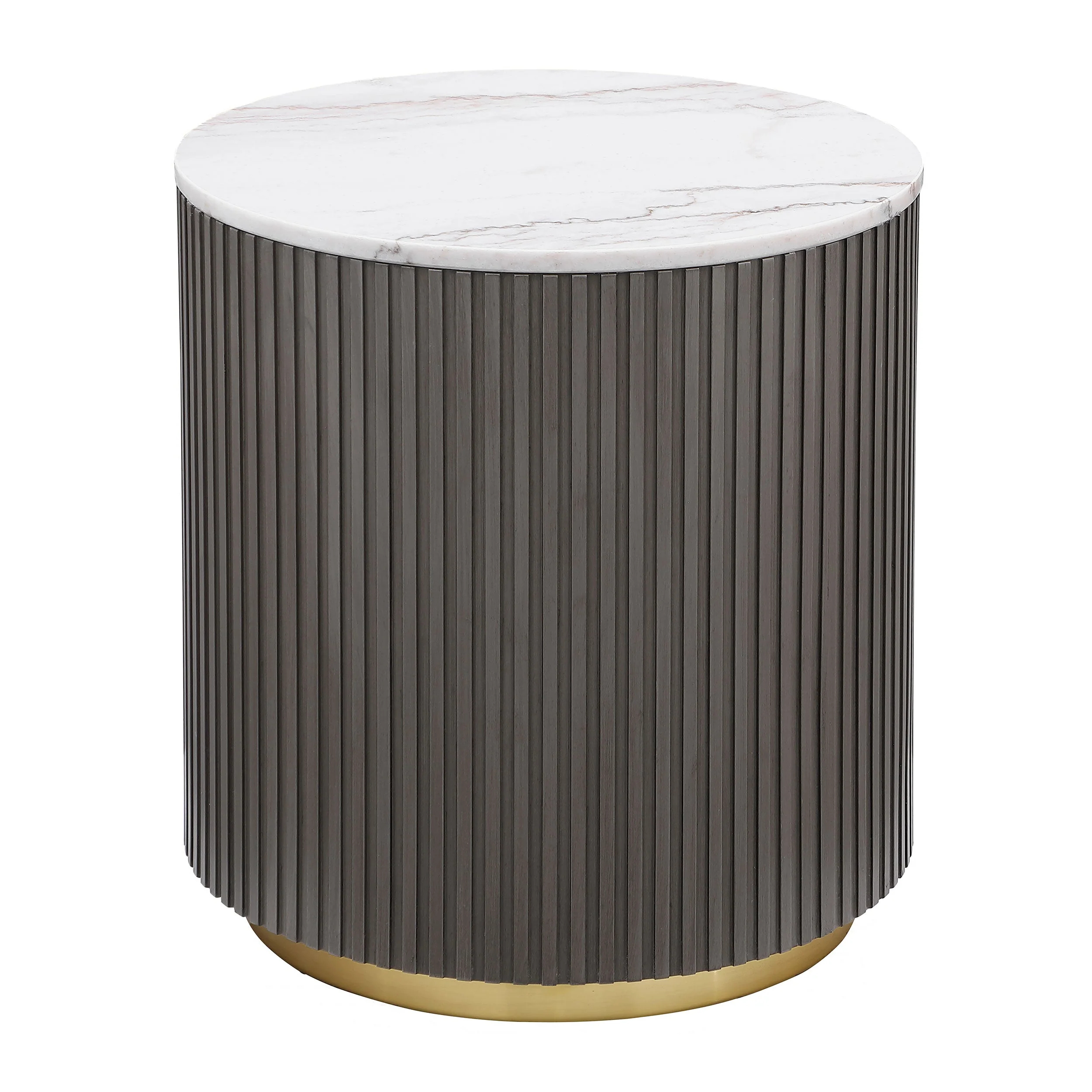Jason Round Marble Top Side End Table White and Charcoal - Image 2
