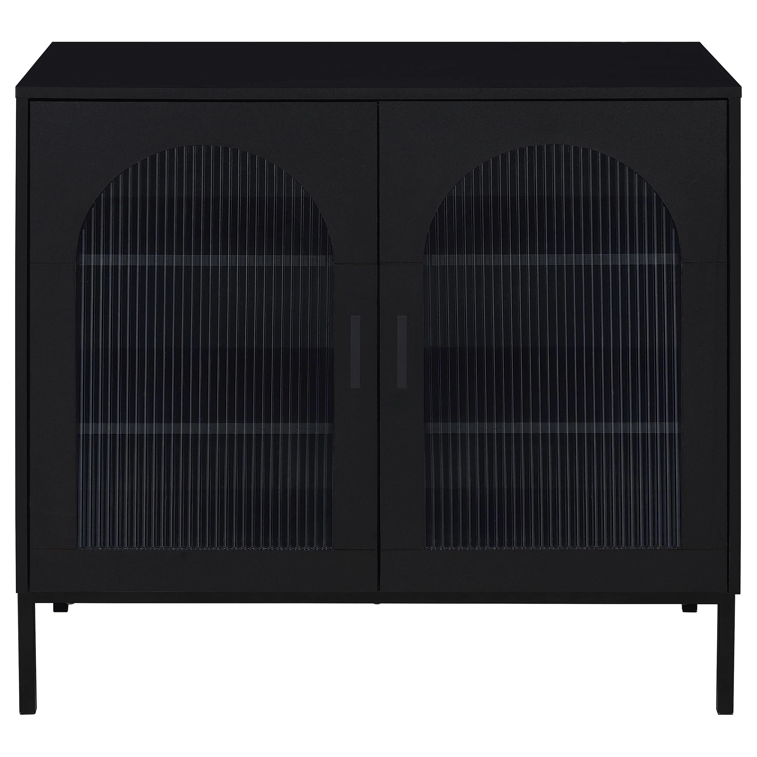 Jess 2-door Arched Fluted Glass Accent Cabinet Black - Image 5