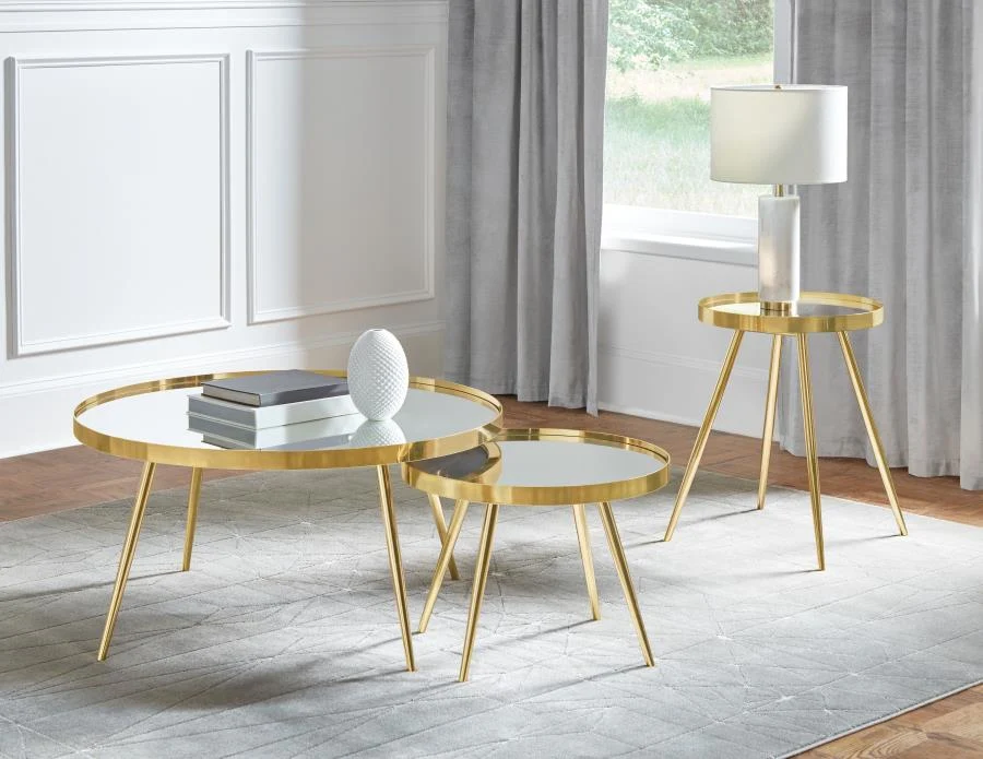 Kaelyn Round Coffee and End Table Set Gold - Image 2