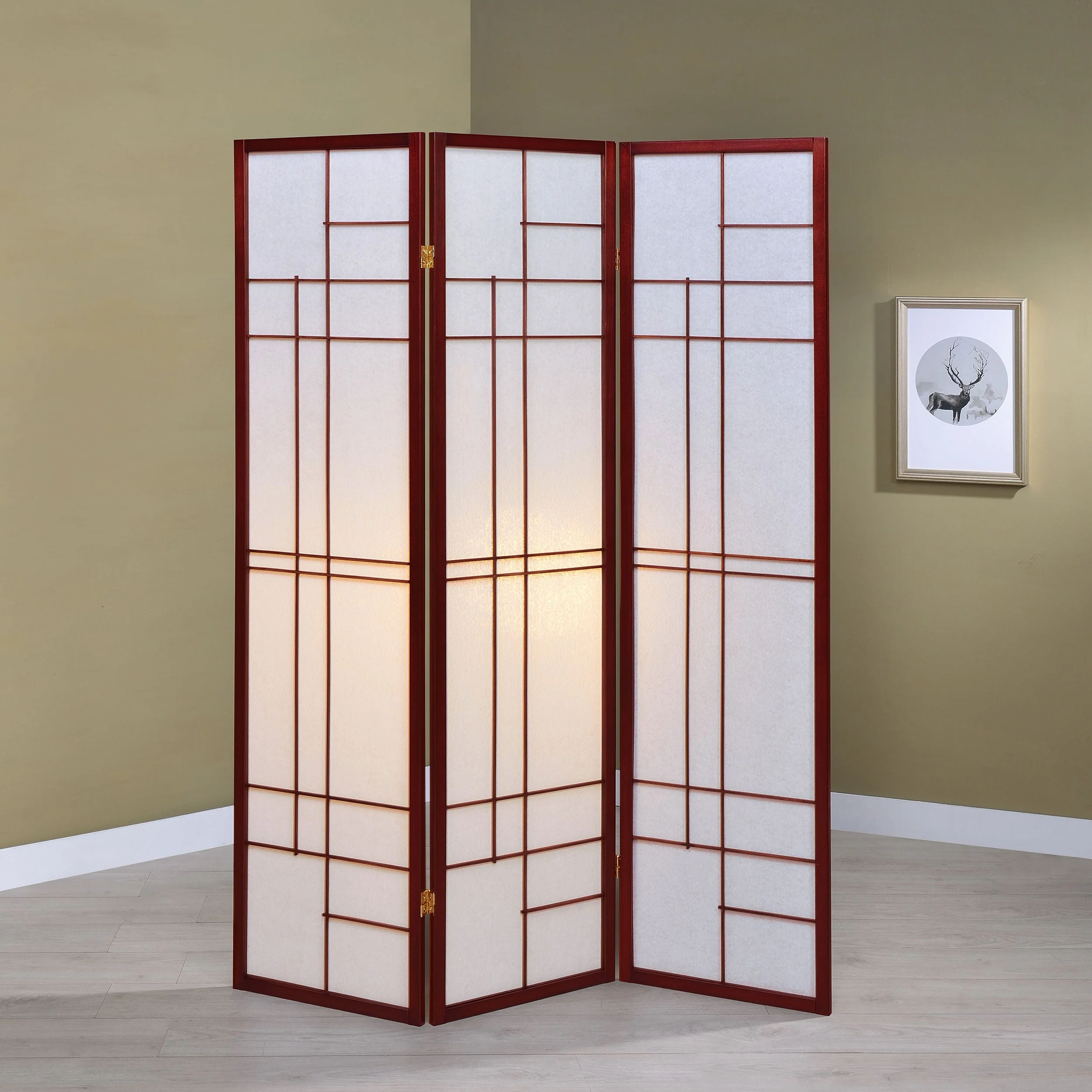 Katerina 3-Panel Room Divider Folding Shoji Screen Cherry - Image 3