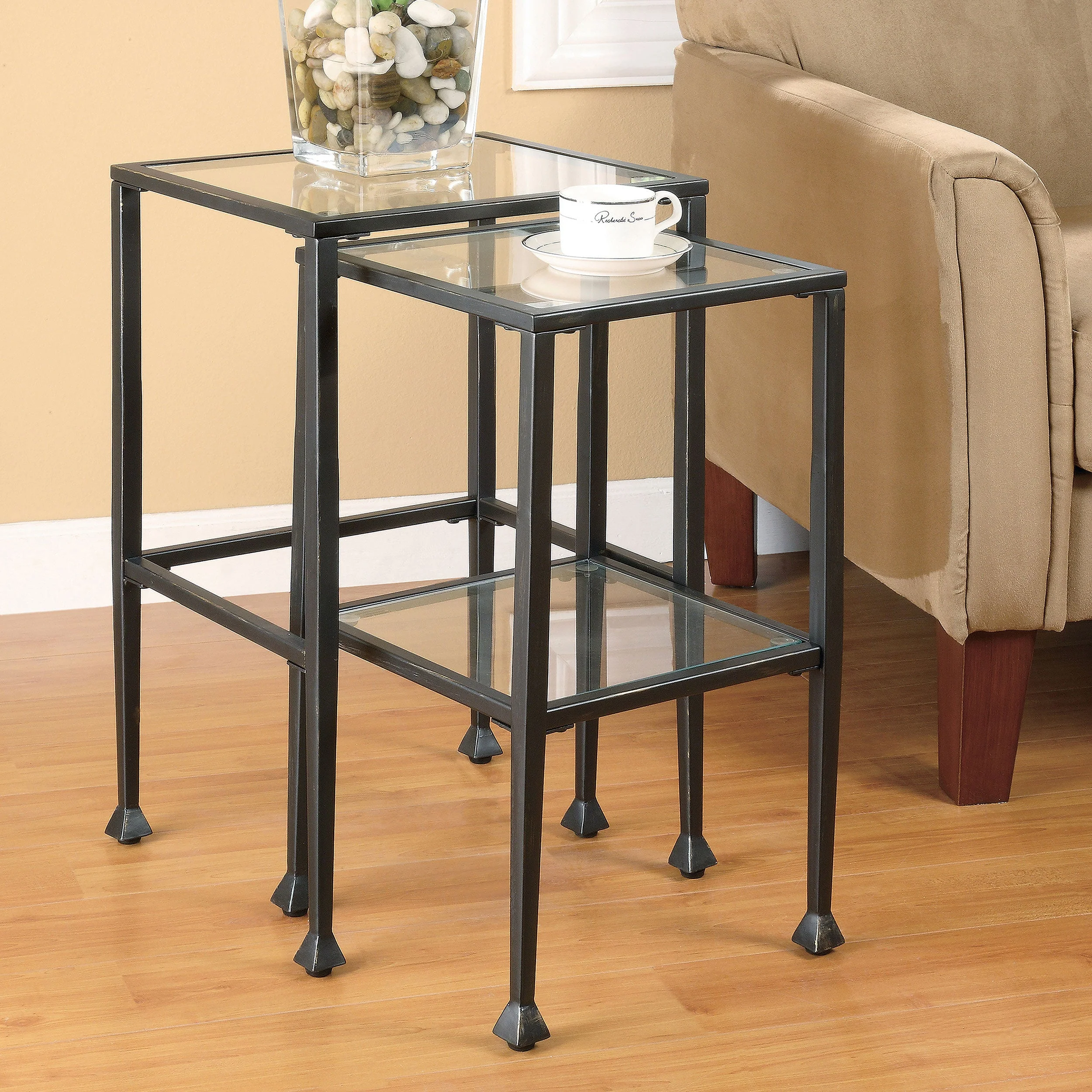 Leilani 2-piece Glass Top Nesting Table Set Black - Image 3