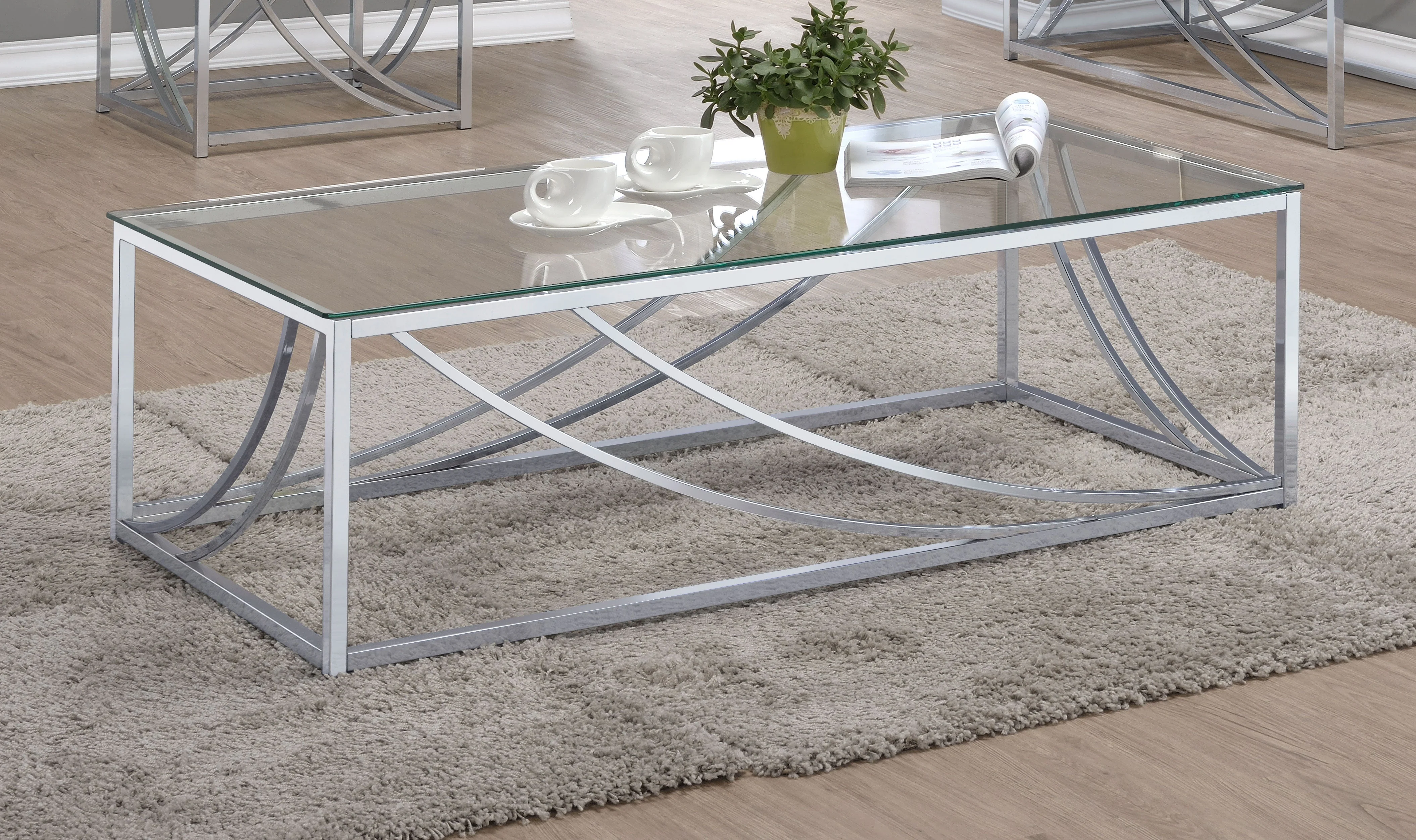 Lille Rectangular Glass Top Coffee Table Chrome - Image 3