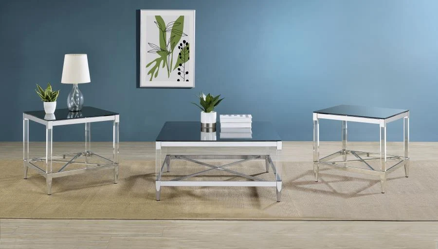 Lindley Square Coffee and End Table Set Chrome - Image 2