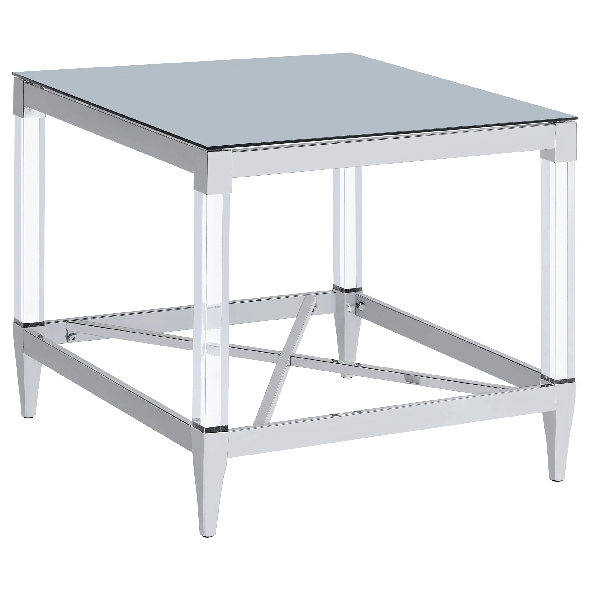 Lindley Square Tempered Mirror Acrylic Side End Table Chrome - Image 2