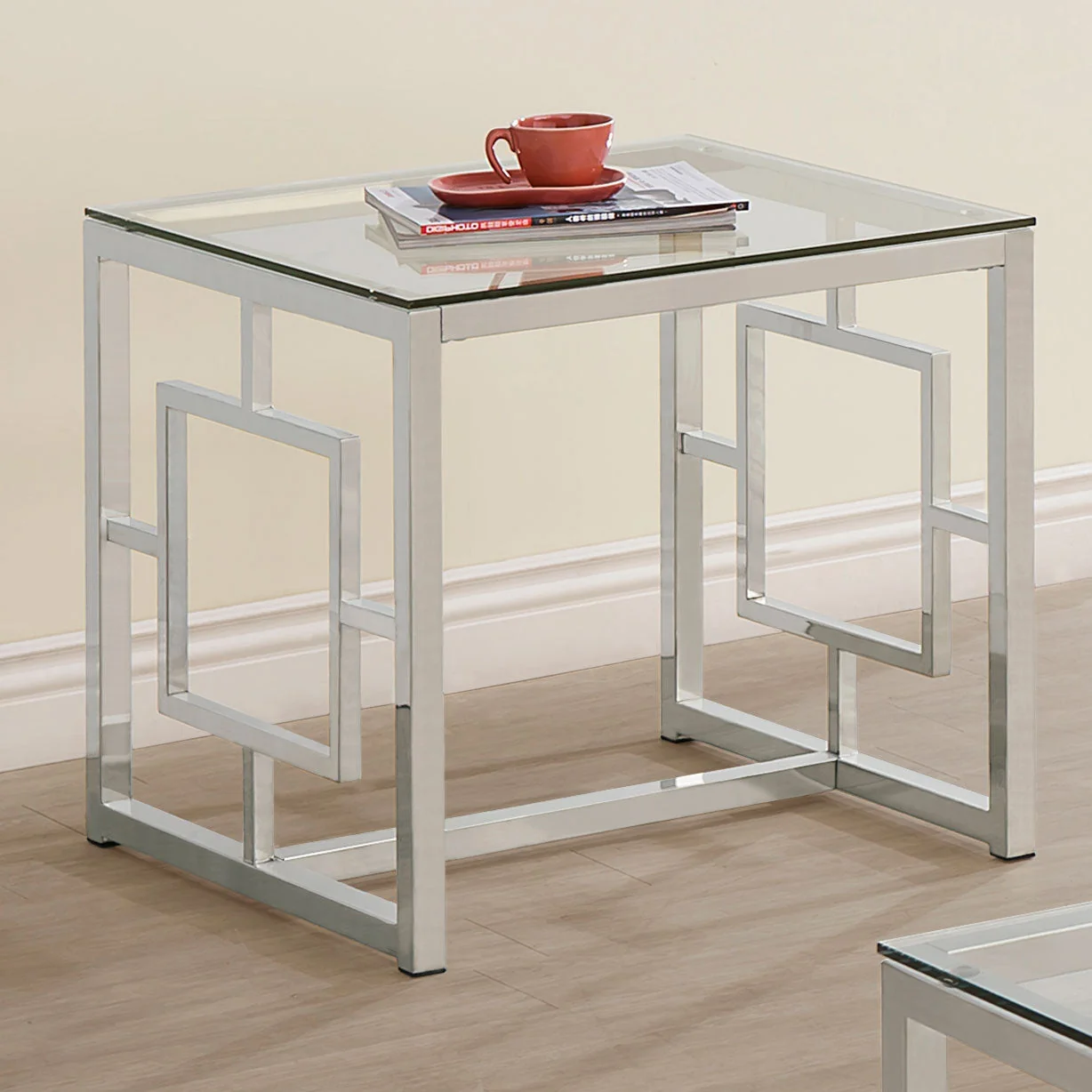 Merced Square Glass Top Side End Table Nickel - Image 3