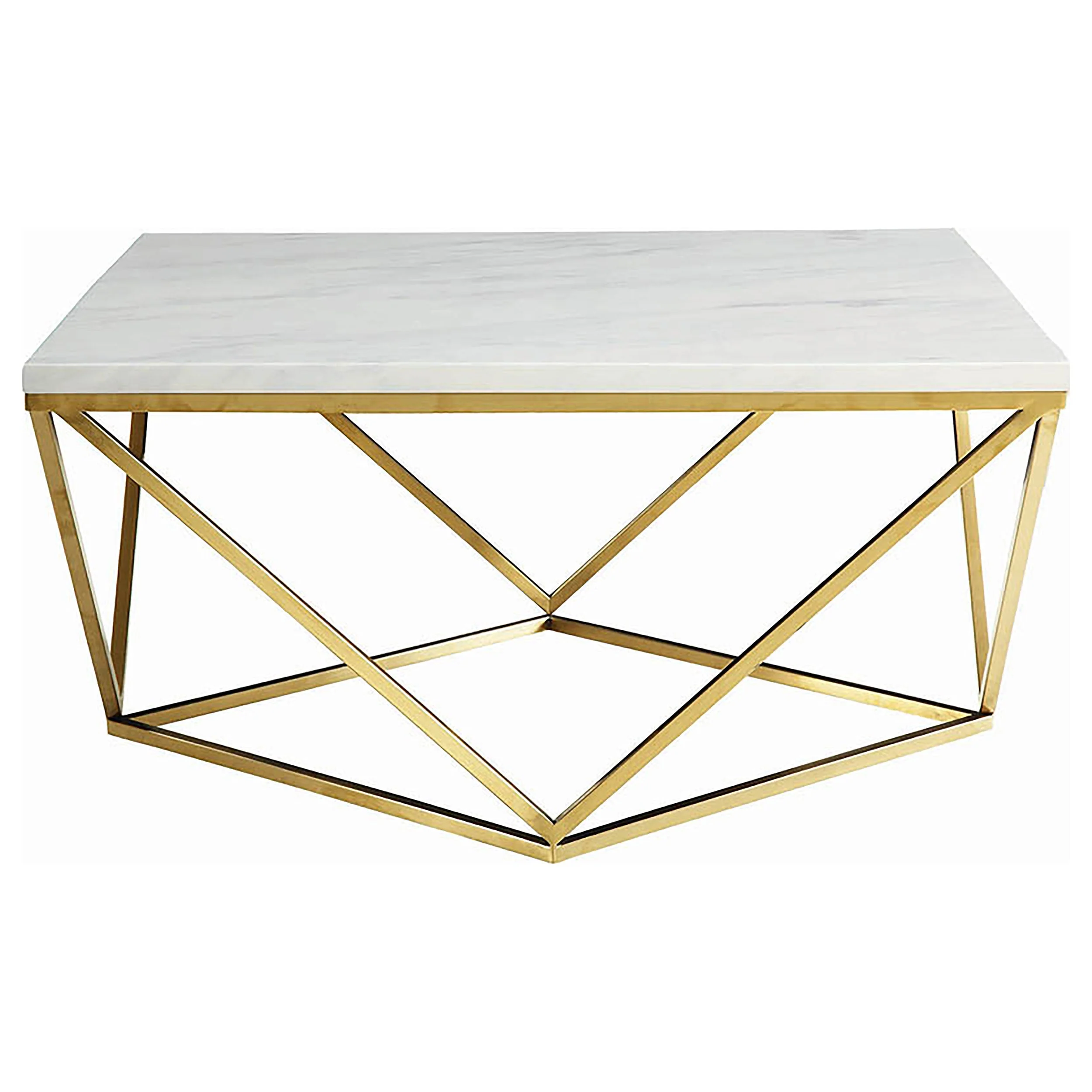 Meryl Square Faux Marble Top Coffee Table White and Gold - Image 2