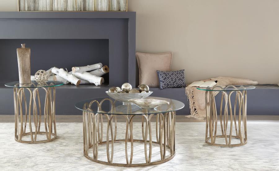 Monett Coffee and End Table Set Chocolate Chrome - Image 2