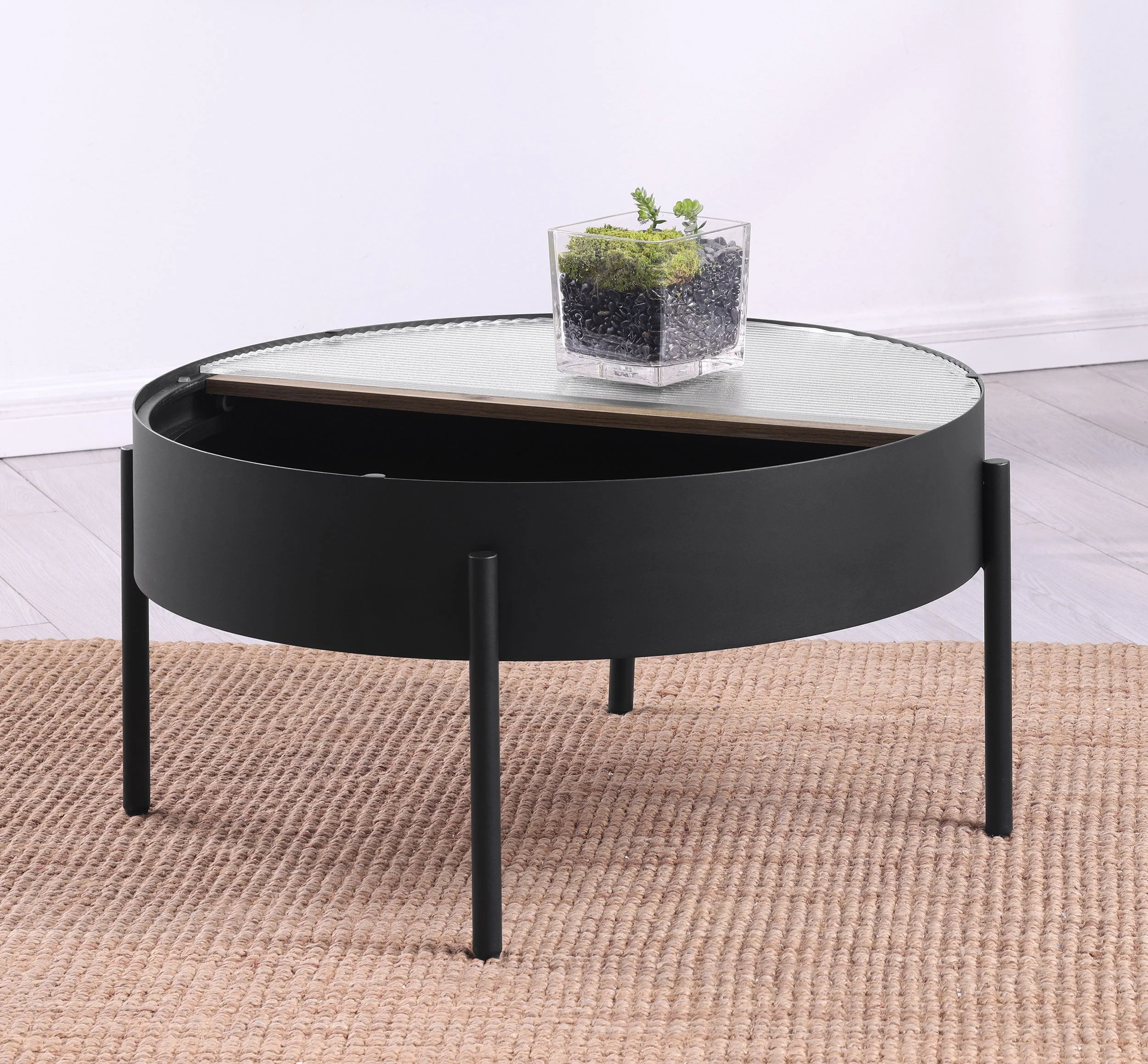 Ozella Round Coffee Table with Hidden Storage Sandy Black - Image 5