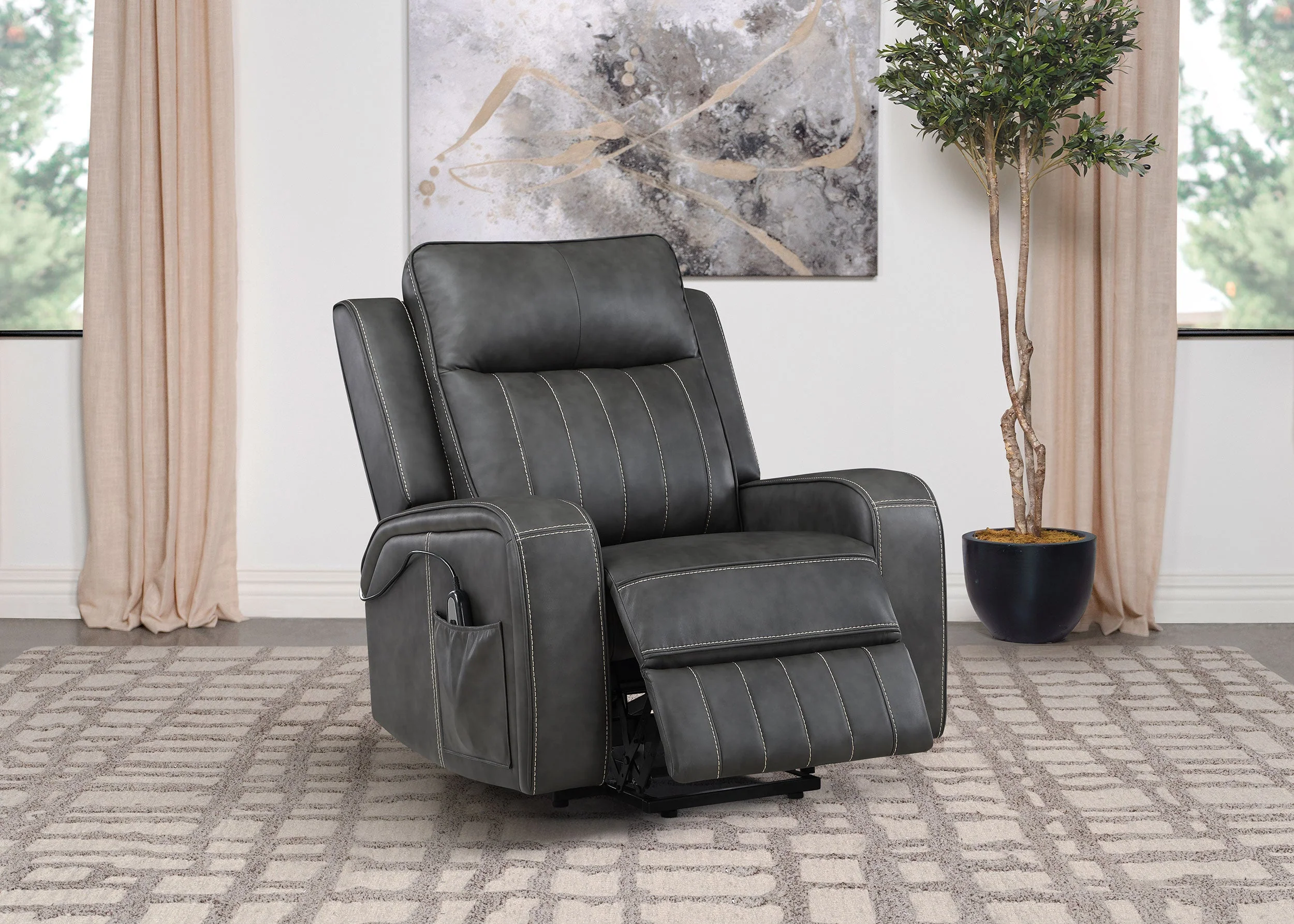 Raelynn Upholstered Power Lift Recliner Chair Grey - Image 4