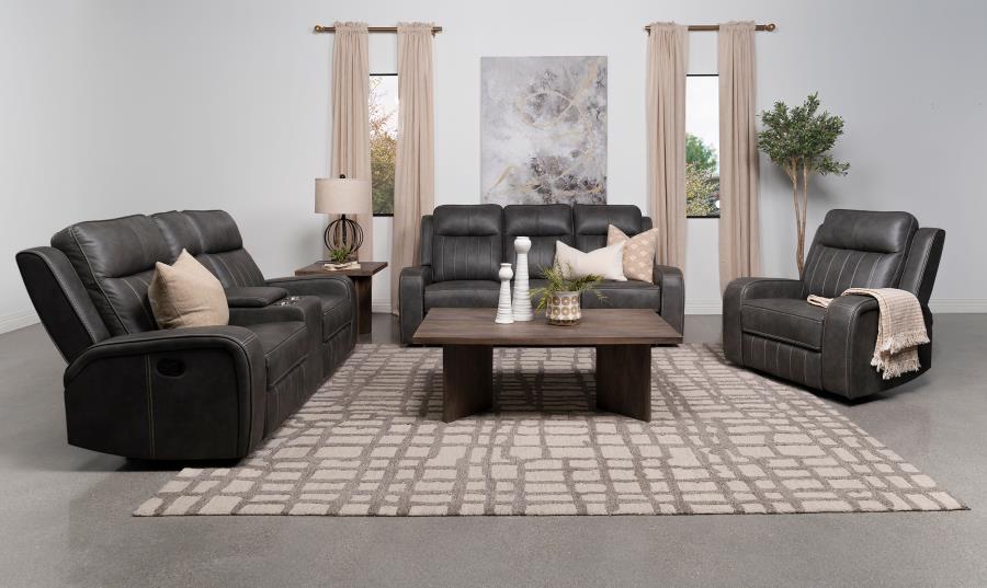 Raelynn Upholstered Reclining Sofa Set Grey - Image 2