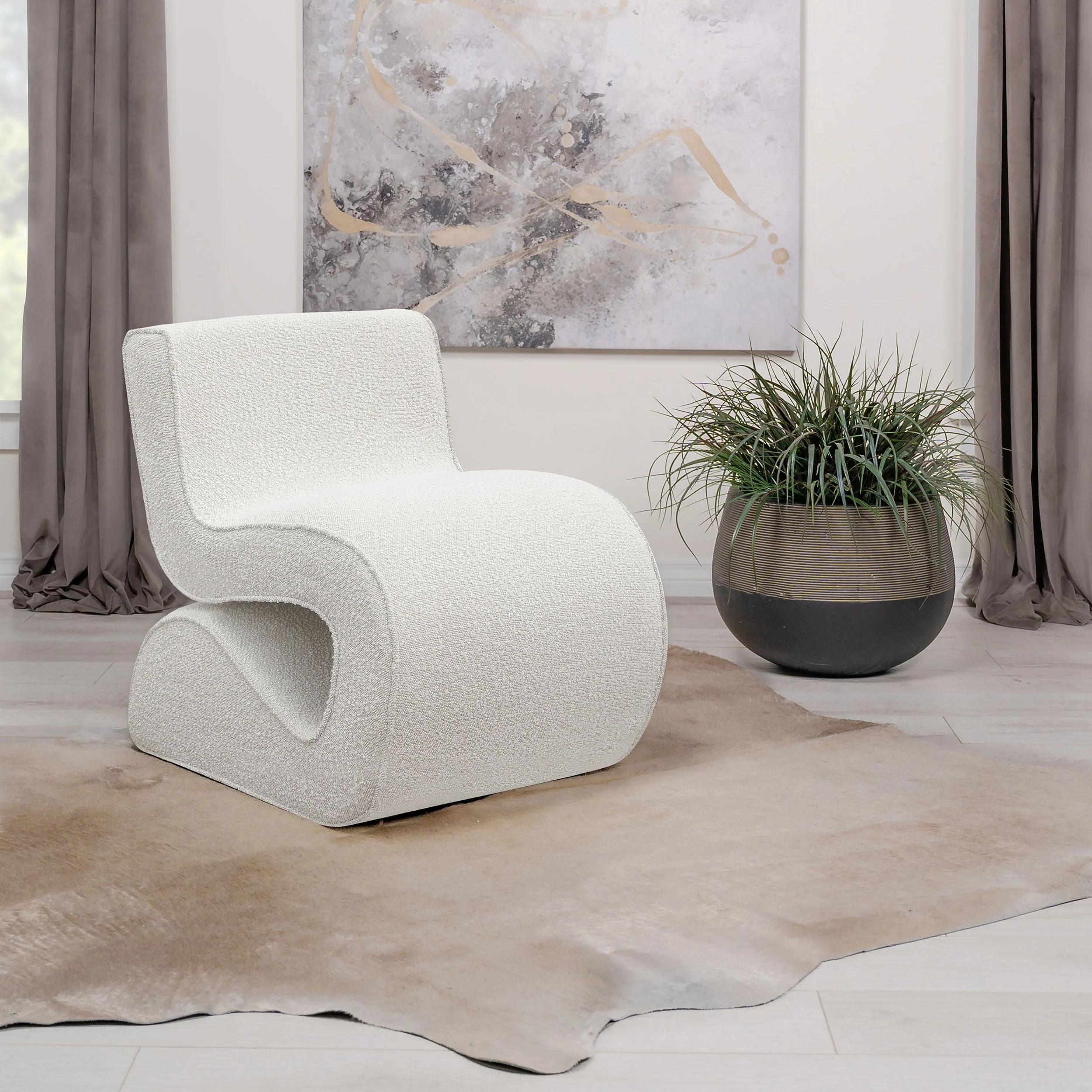 Ronea Boucle Upholstered Armless Curved Chair - Image 5