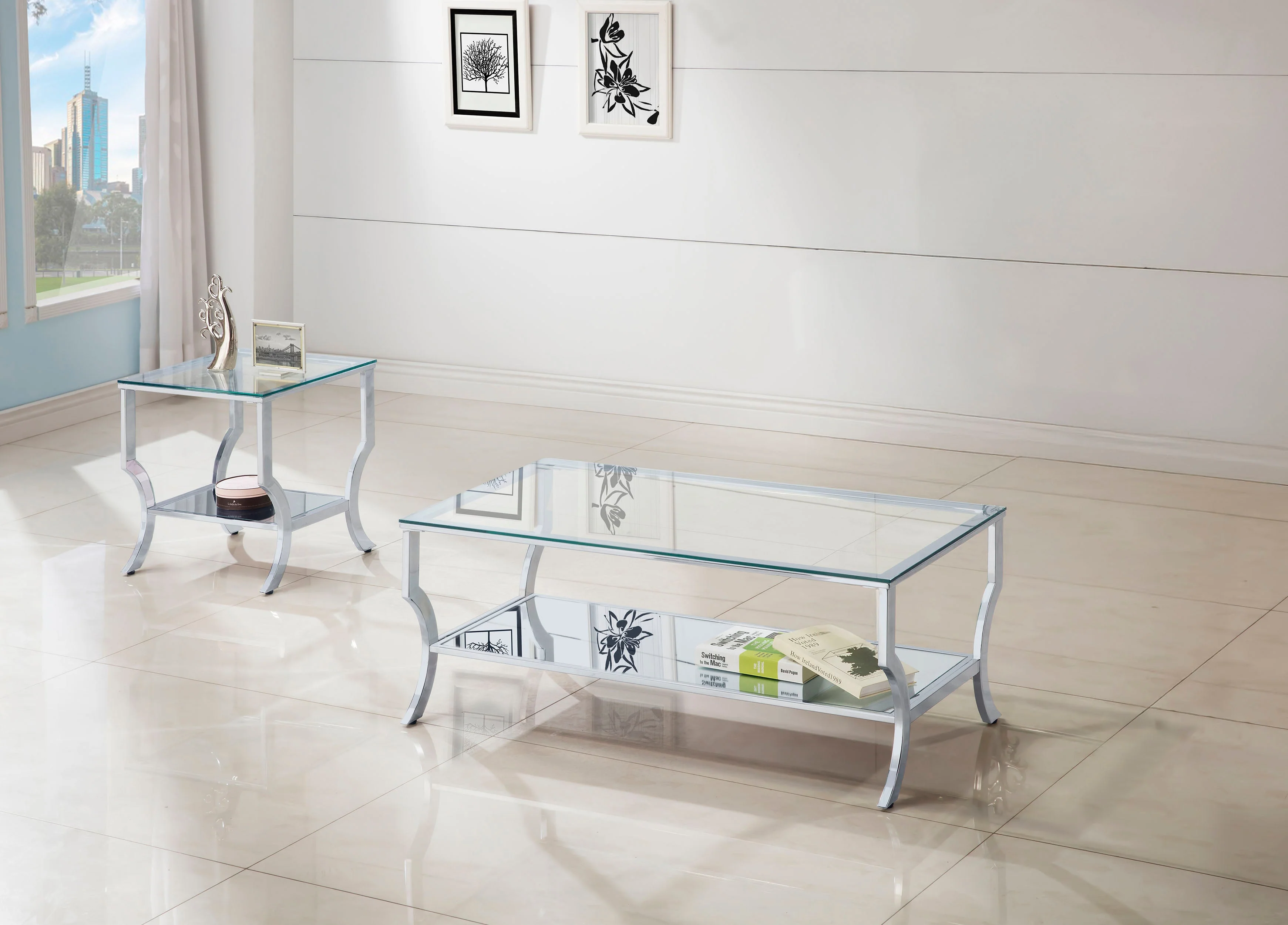Saide Glass Top Coffee and End Table Set Chrome - Image 3