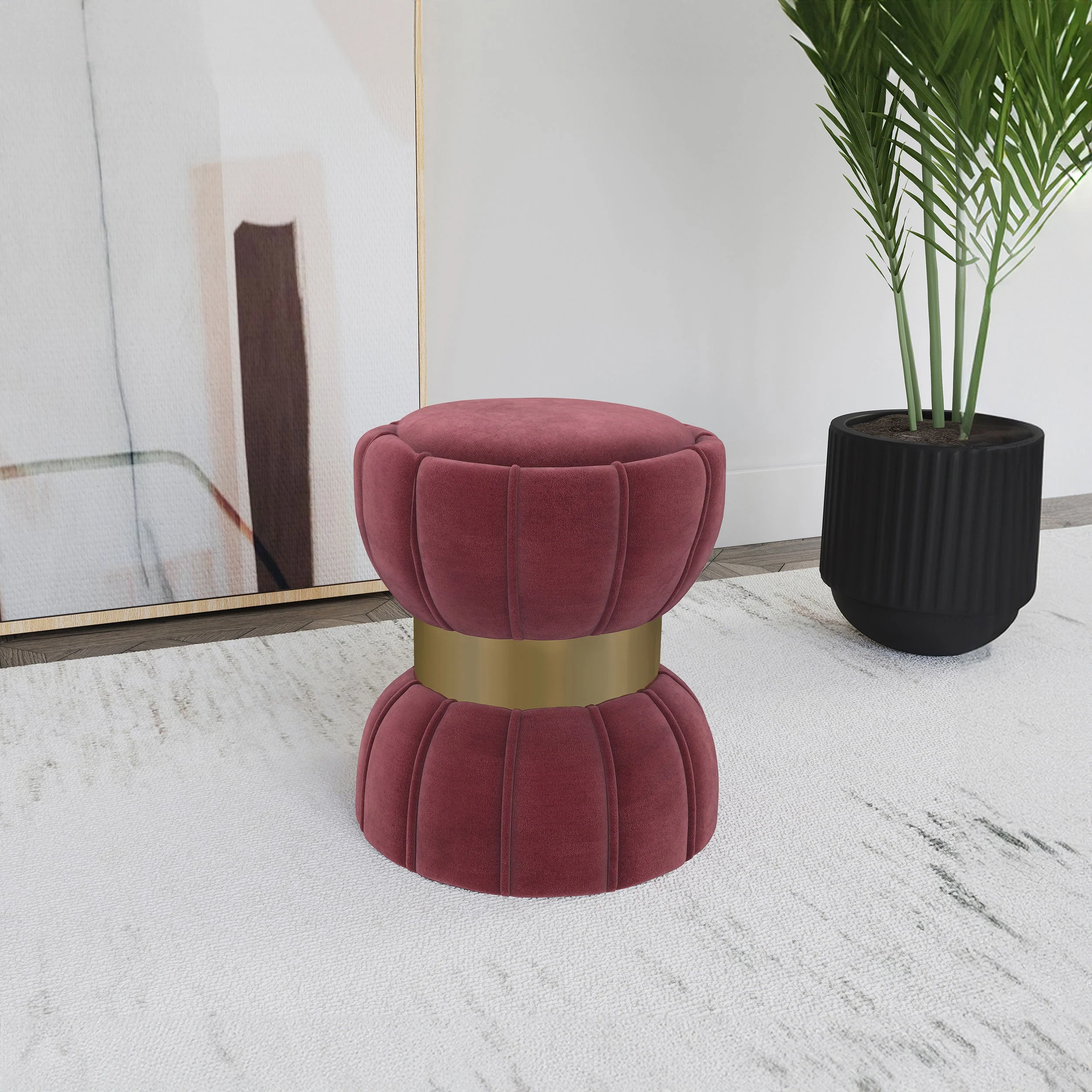 Sora Round Upholstered Ottoman - Image 5