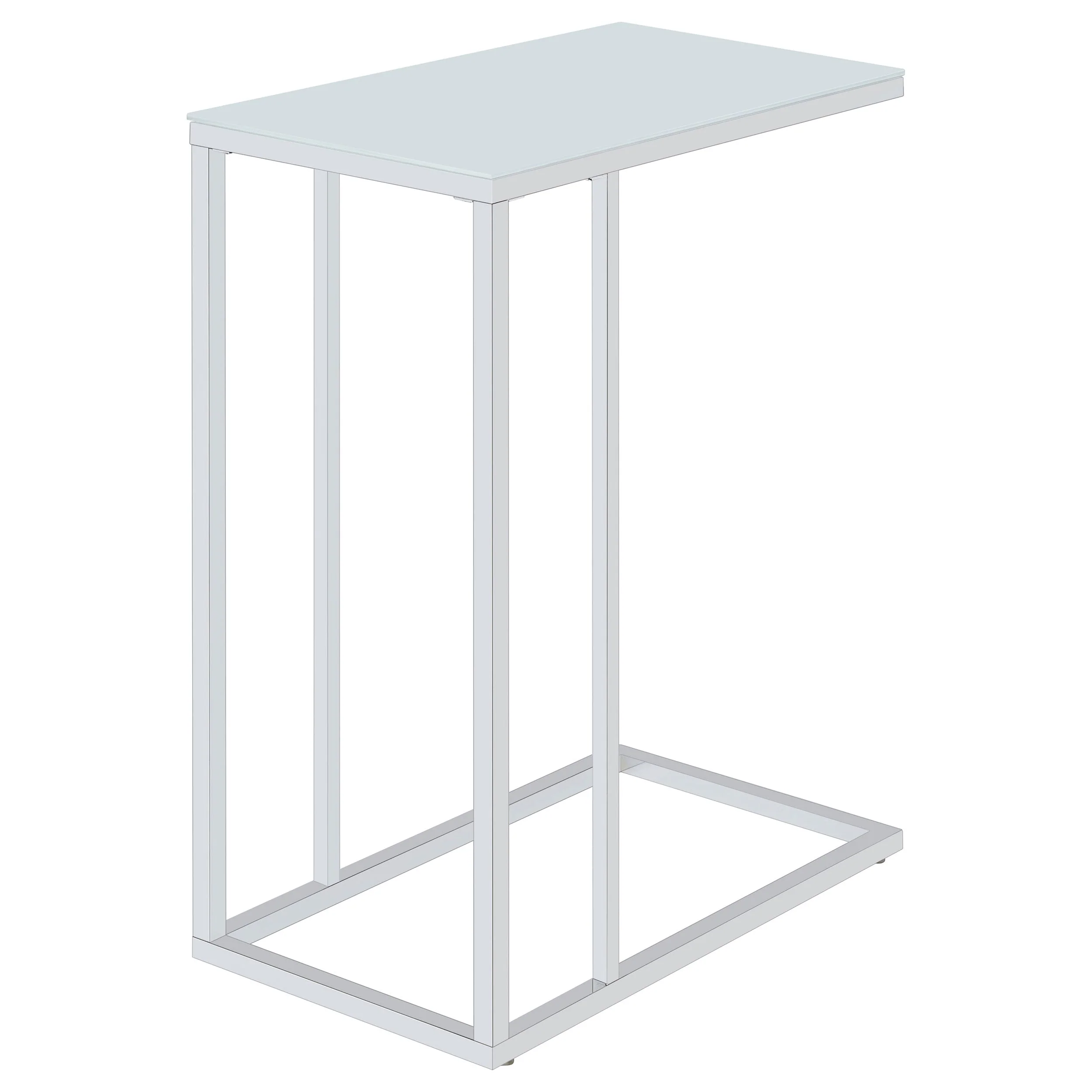 Stella White Glass Top C-Shaped Sofa Side Table Chrome - Image 5