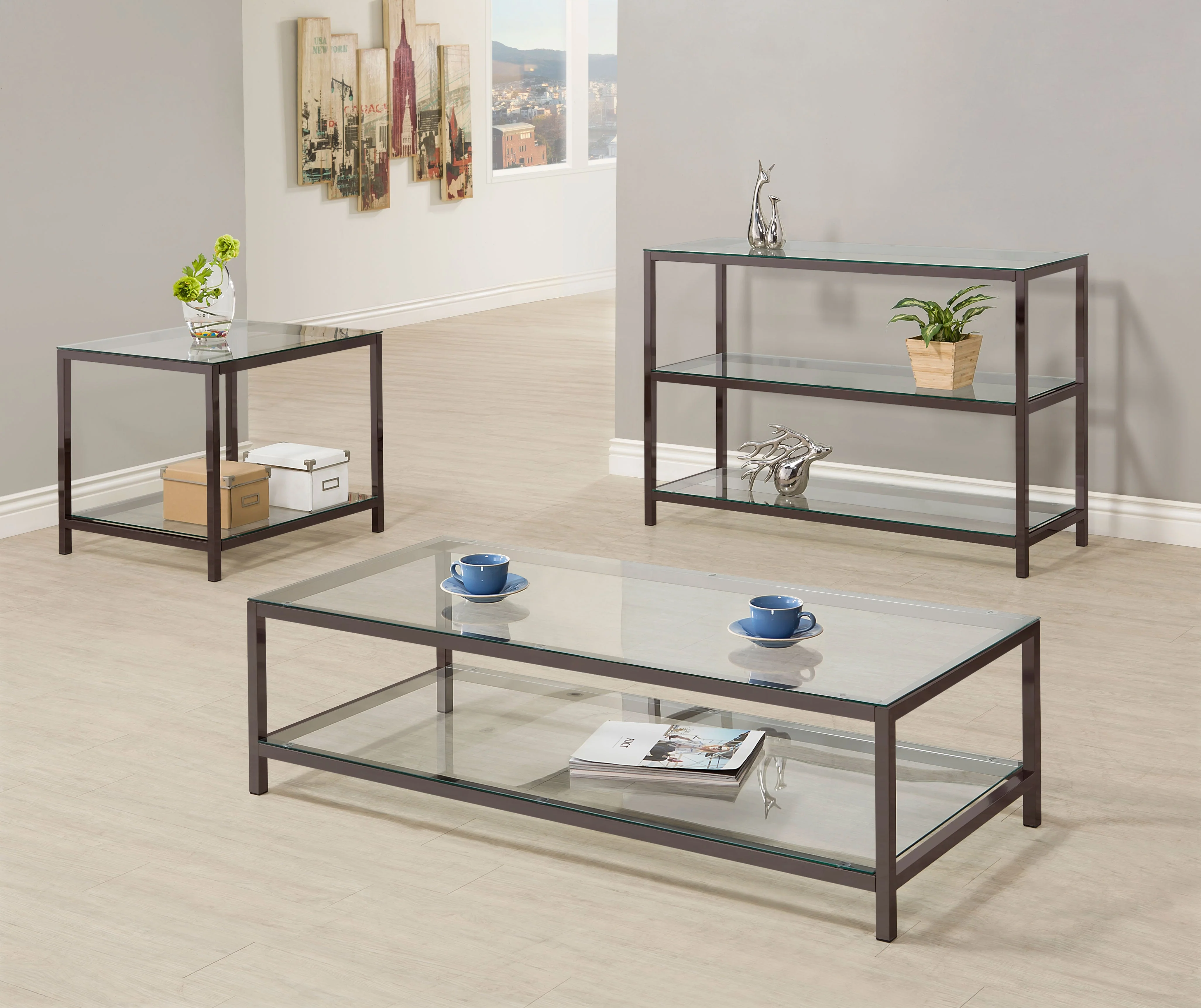 Trini 2-shelf Glass Top Entryway Console Table Black Nickel - Image 5