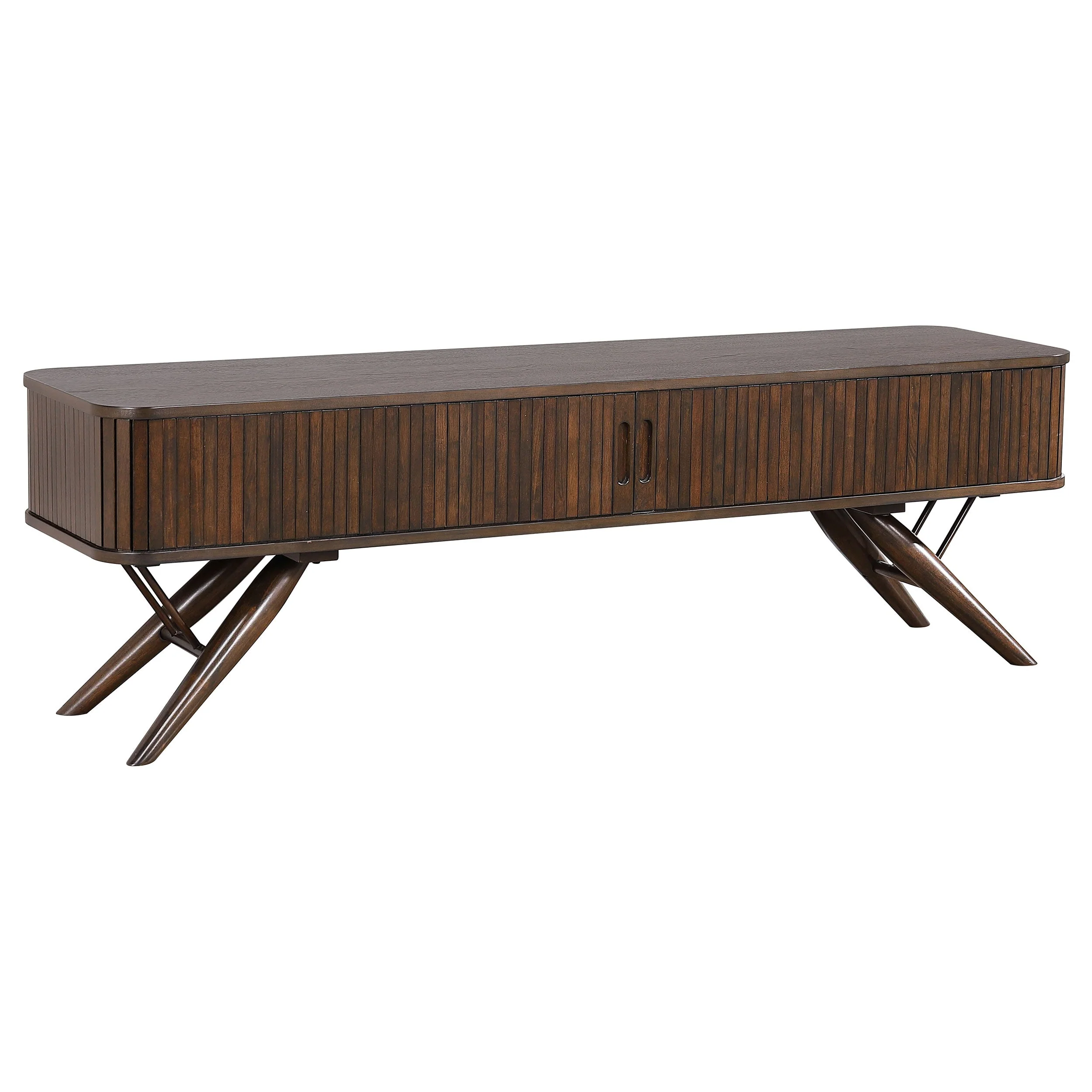 Valna Wood 71-inch TV Stand with Sliding Doors Walnut - Image 2