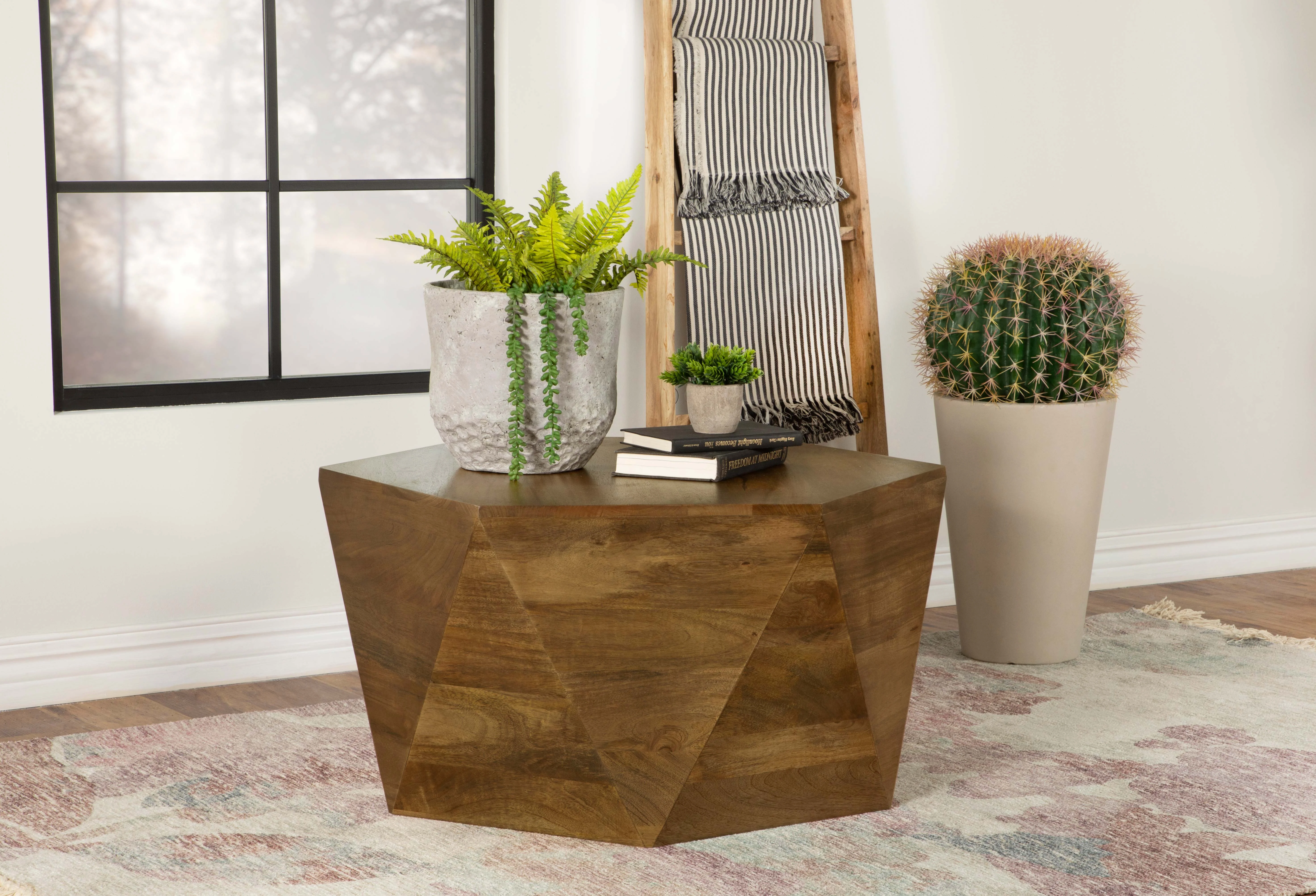 Zalika Hexagonal Solid Mango Wood Coffee Table Natural - Image 3