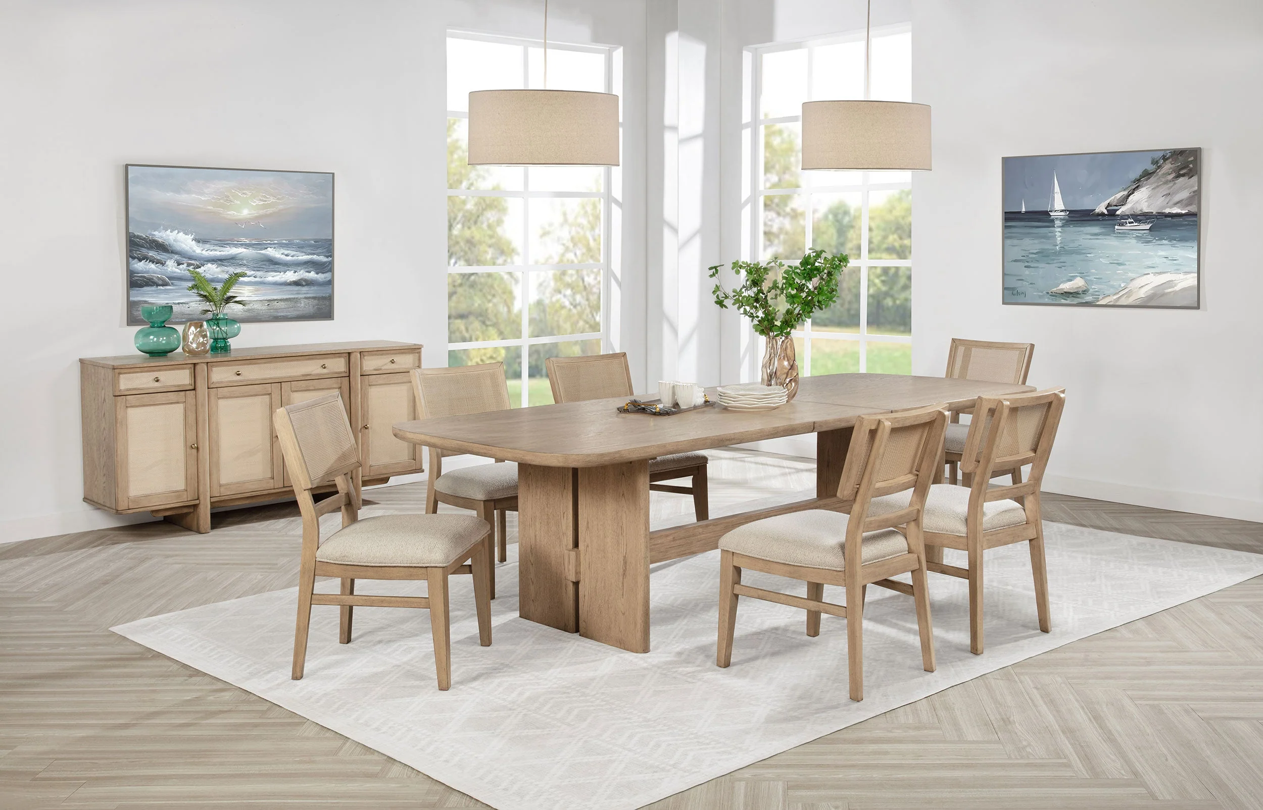 Kailani Rectangular Wood Dining Table Set Beige Oak - Image 4