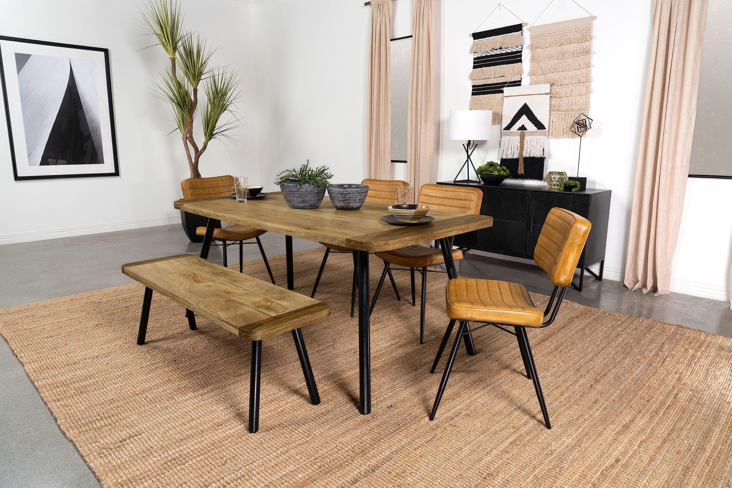 Maverick Wood Dining Bench Natural Mango and Black - Image 9