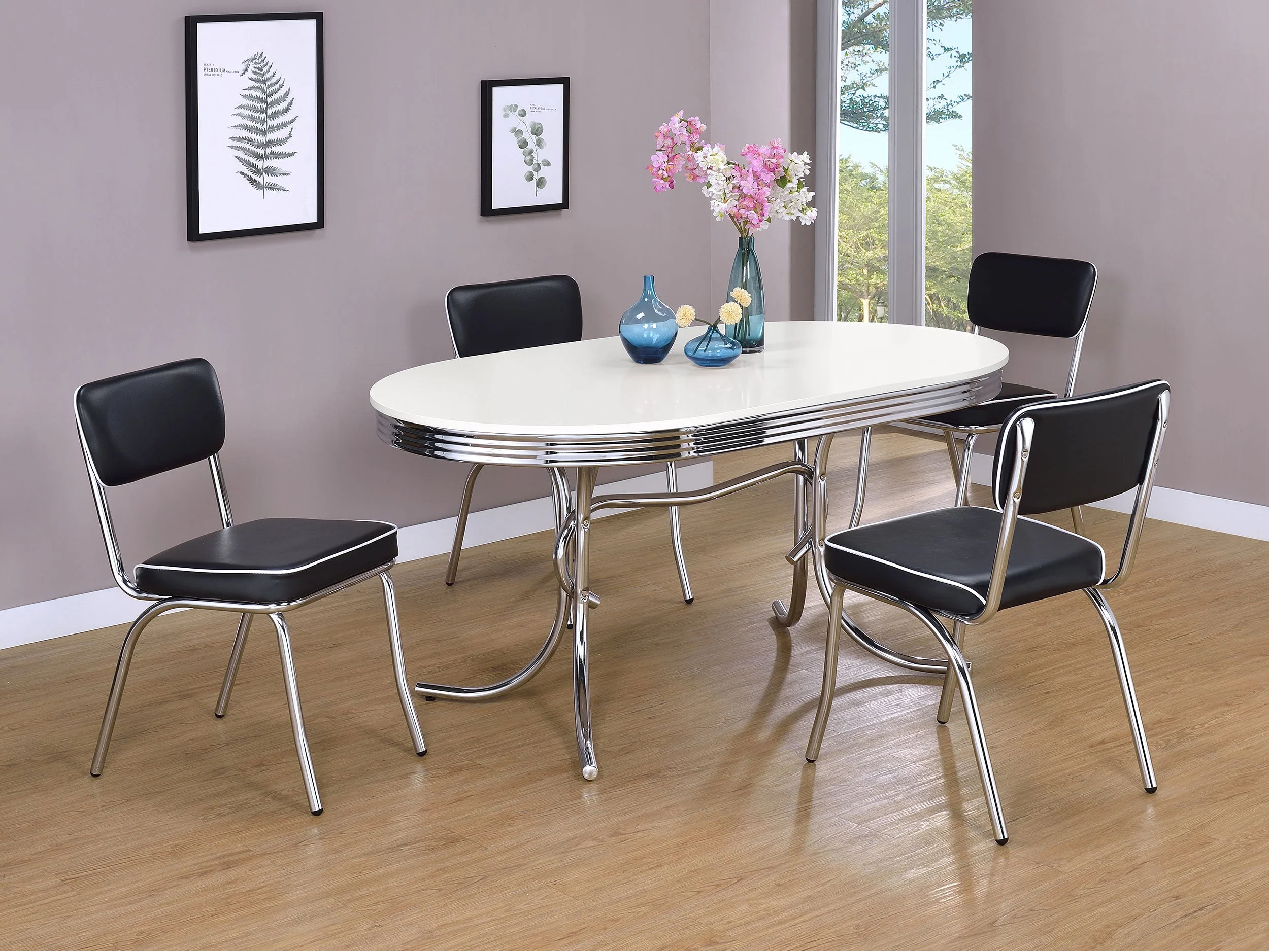 Retro Oval 60-inch Wood Top Dining Table White and Chrome - Image 7