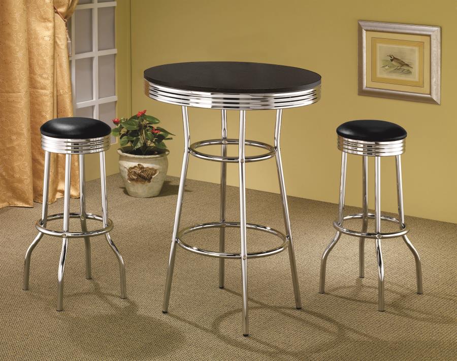 Retro Round 1950s Bistro Pub Bar Table Set - Image 2