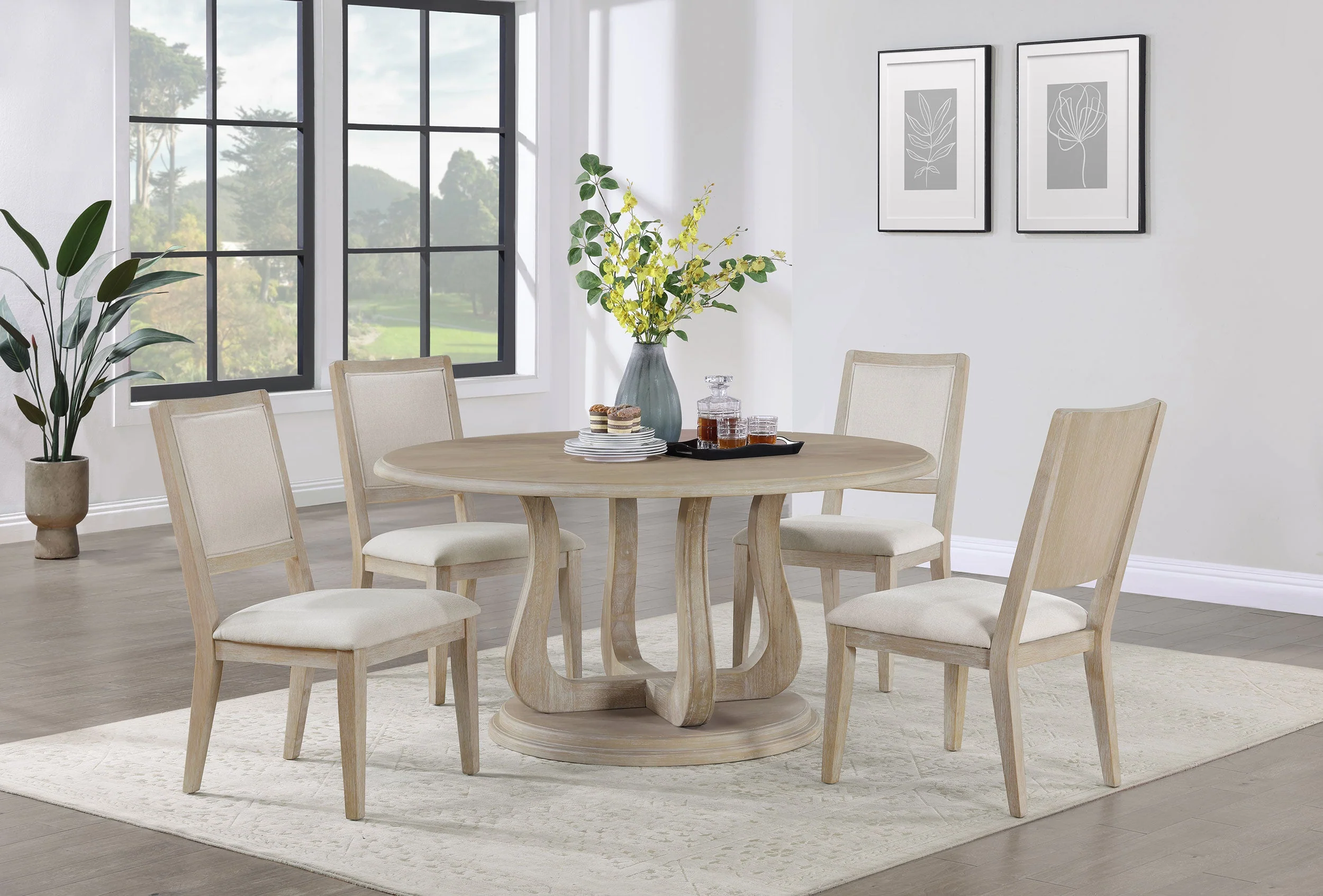 Trofello 5-piece Round Dining Table Set White Washed - Image 2