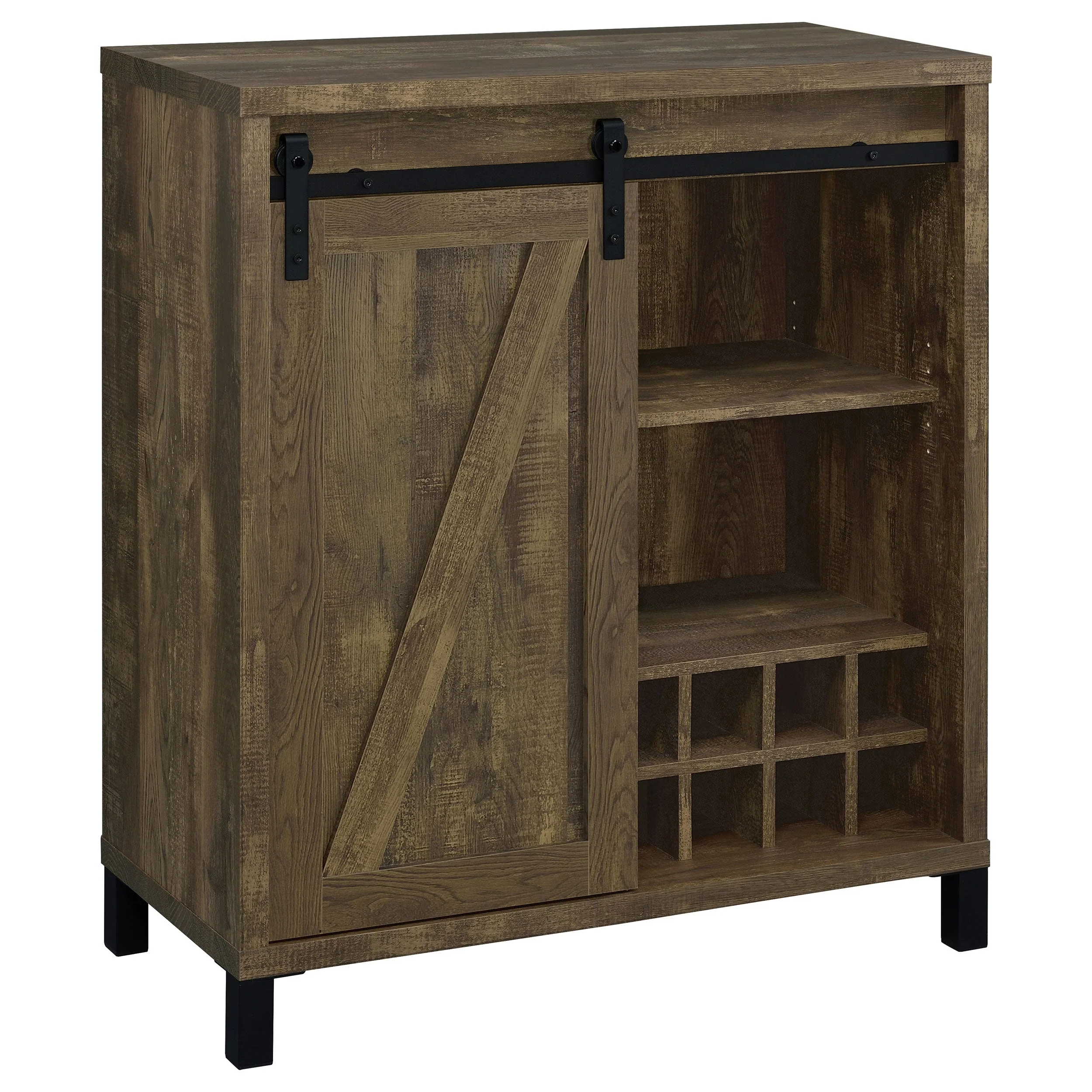 Arlington Sliding Door Home Bar Wine Cabinet Rustic Oak - Image 2