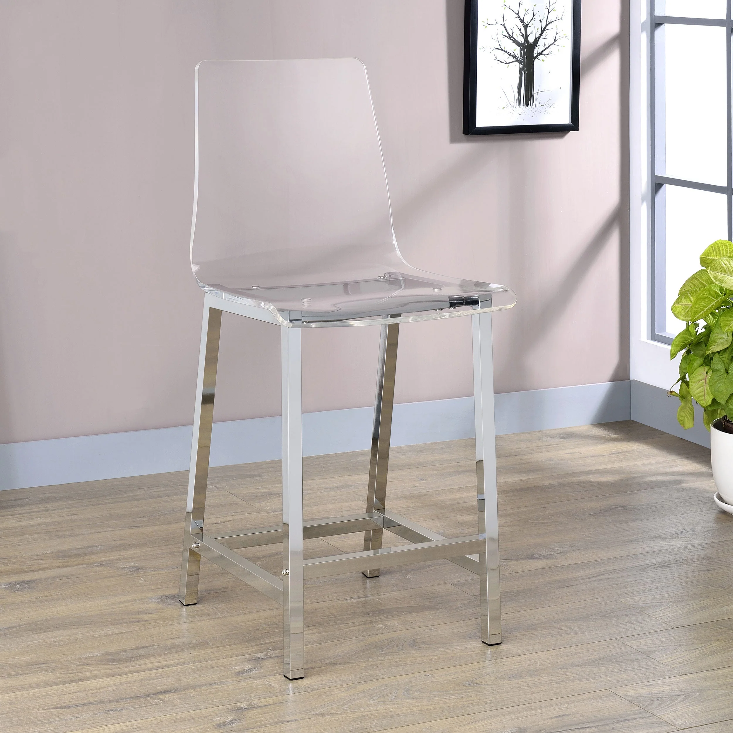 Juelia Clear Acrylic Counter Chair Chrome (Set of 2) - Image 3