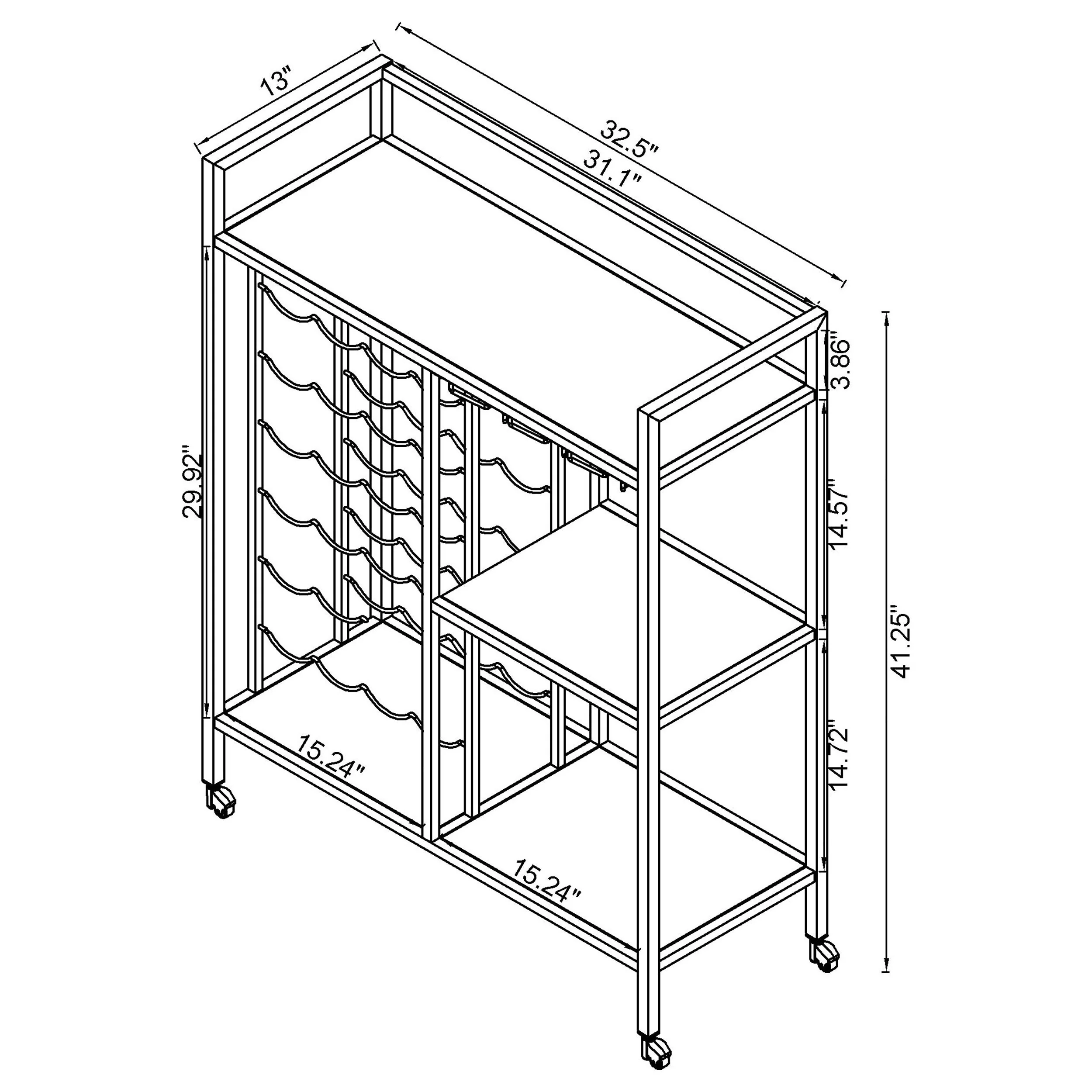 Derion 3-tier Rectangular Glass Shelf Metal Bar Cart Chrome - Image 4