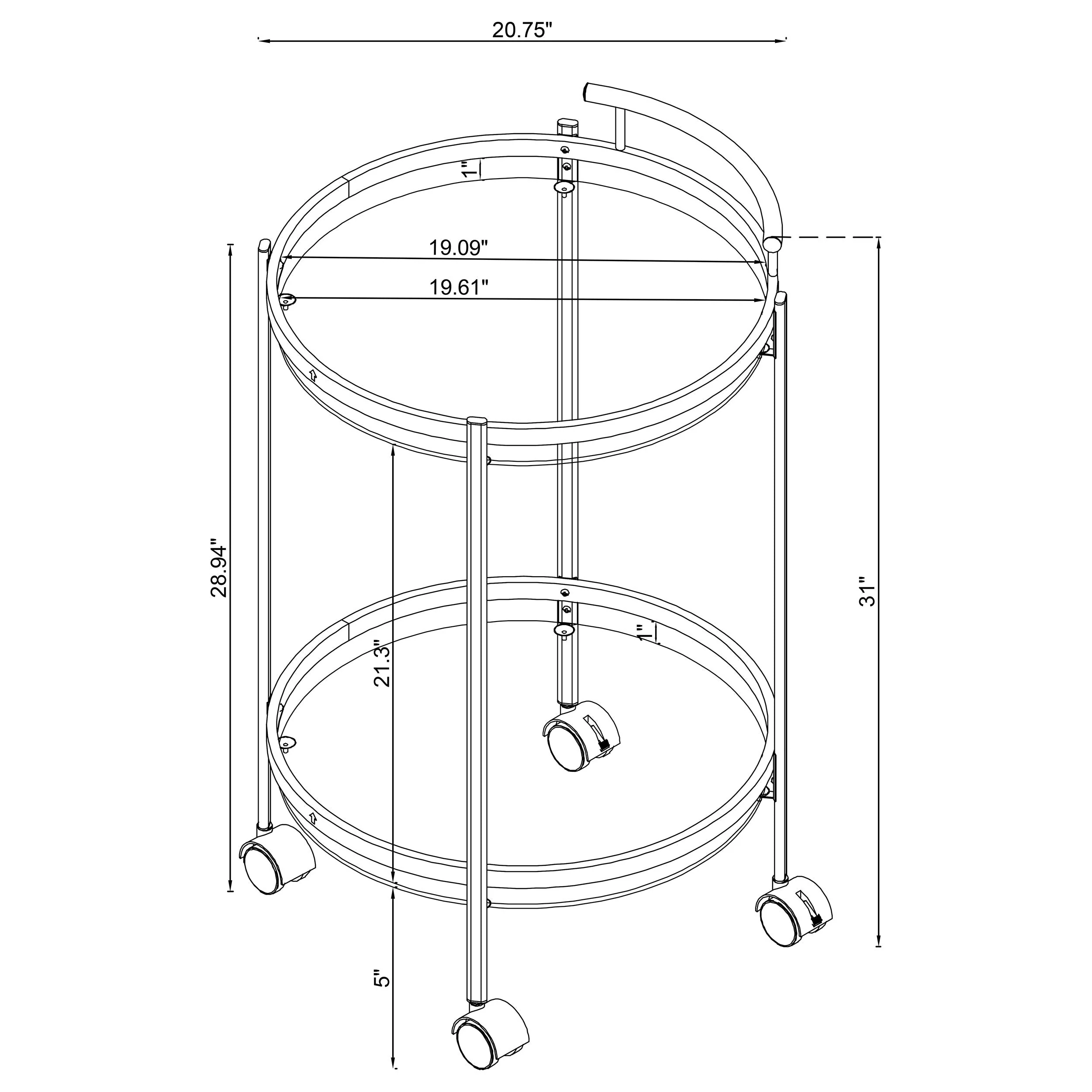 Chrissy Round Glass Shelf Metal Bar Cart Chrome - Image 12