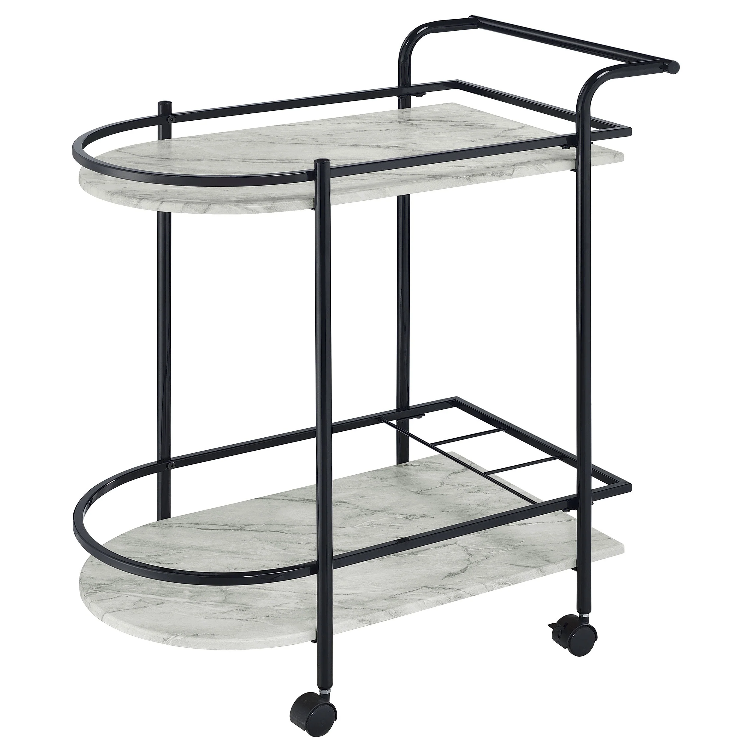Desiree 2-tier Faux Marble Shelf Metal Bar Cart Black - Image 5