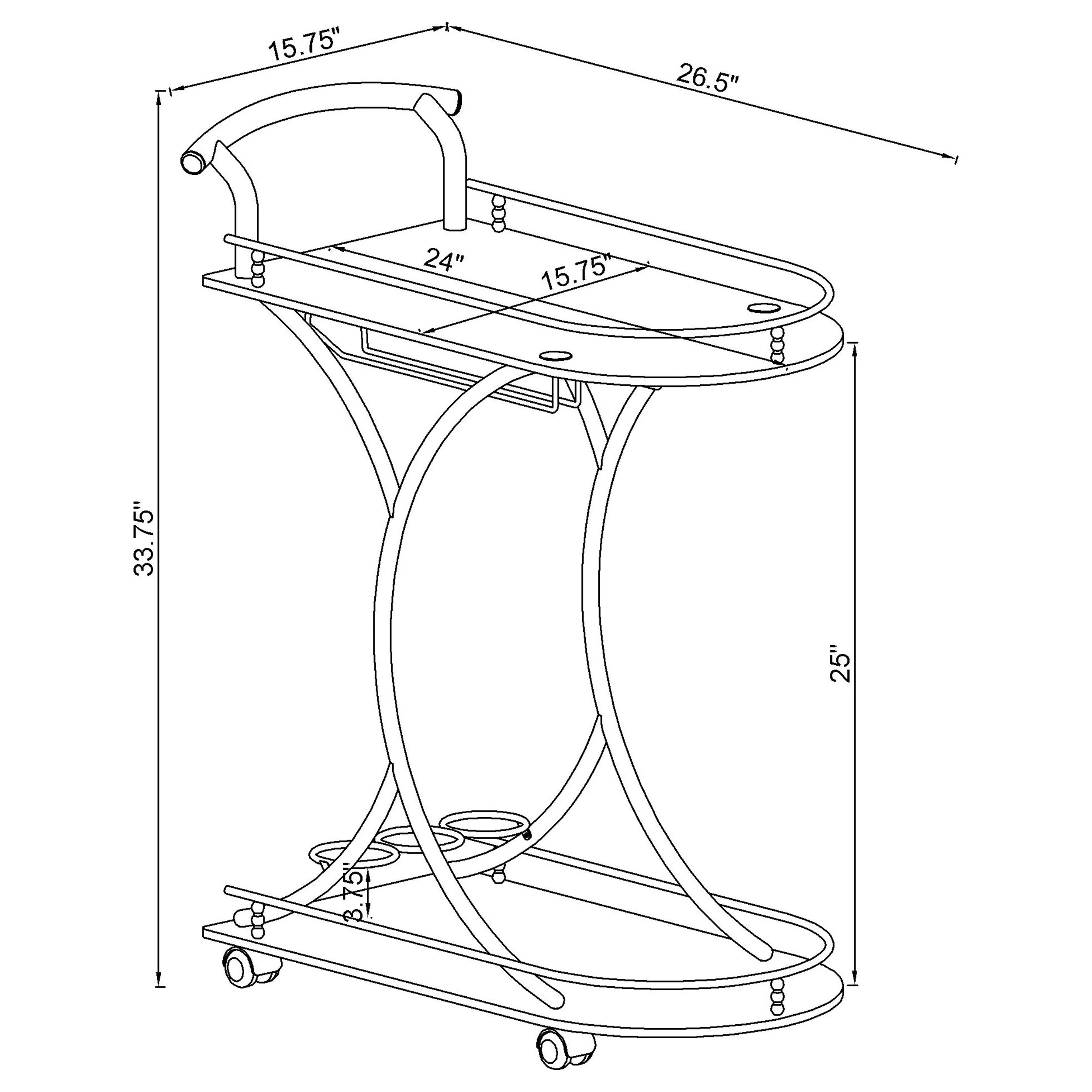 Elfman 2-tier Glass Shelf Metal Bar Cart - Image 23