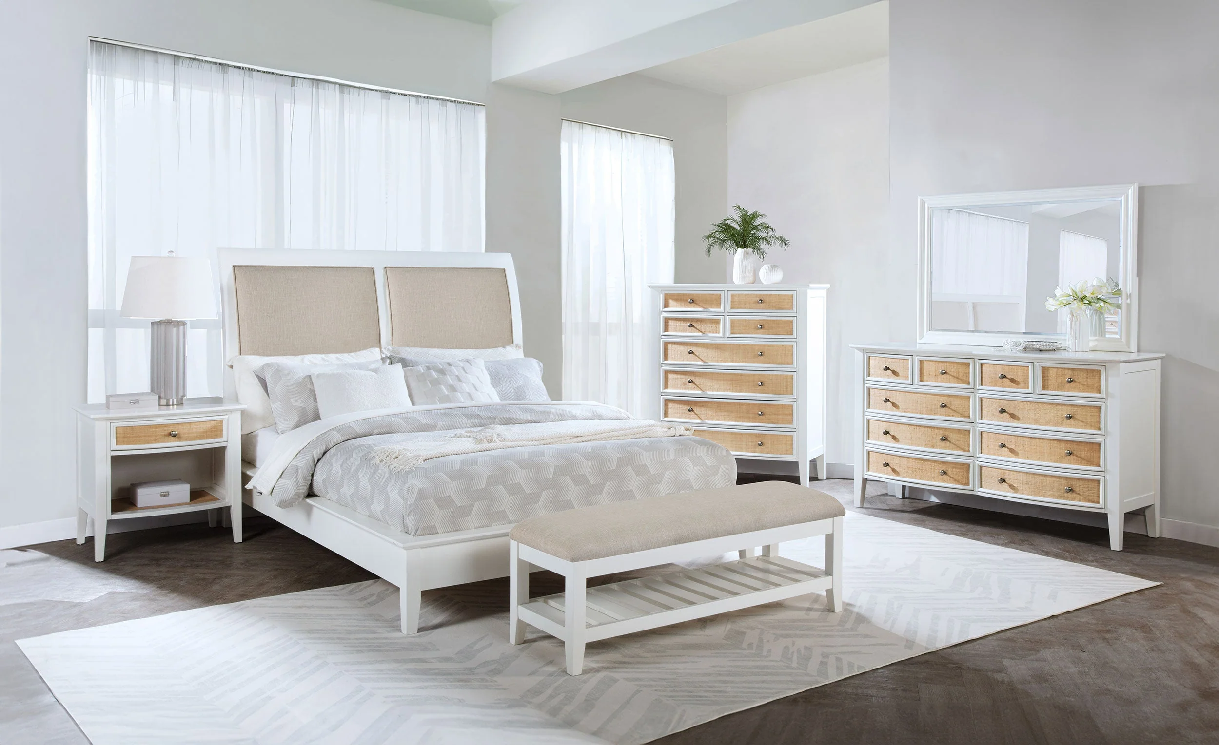 Bexhill Upholstered Rectangular Bench with Shelf White - Image 10