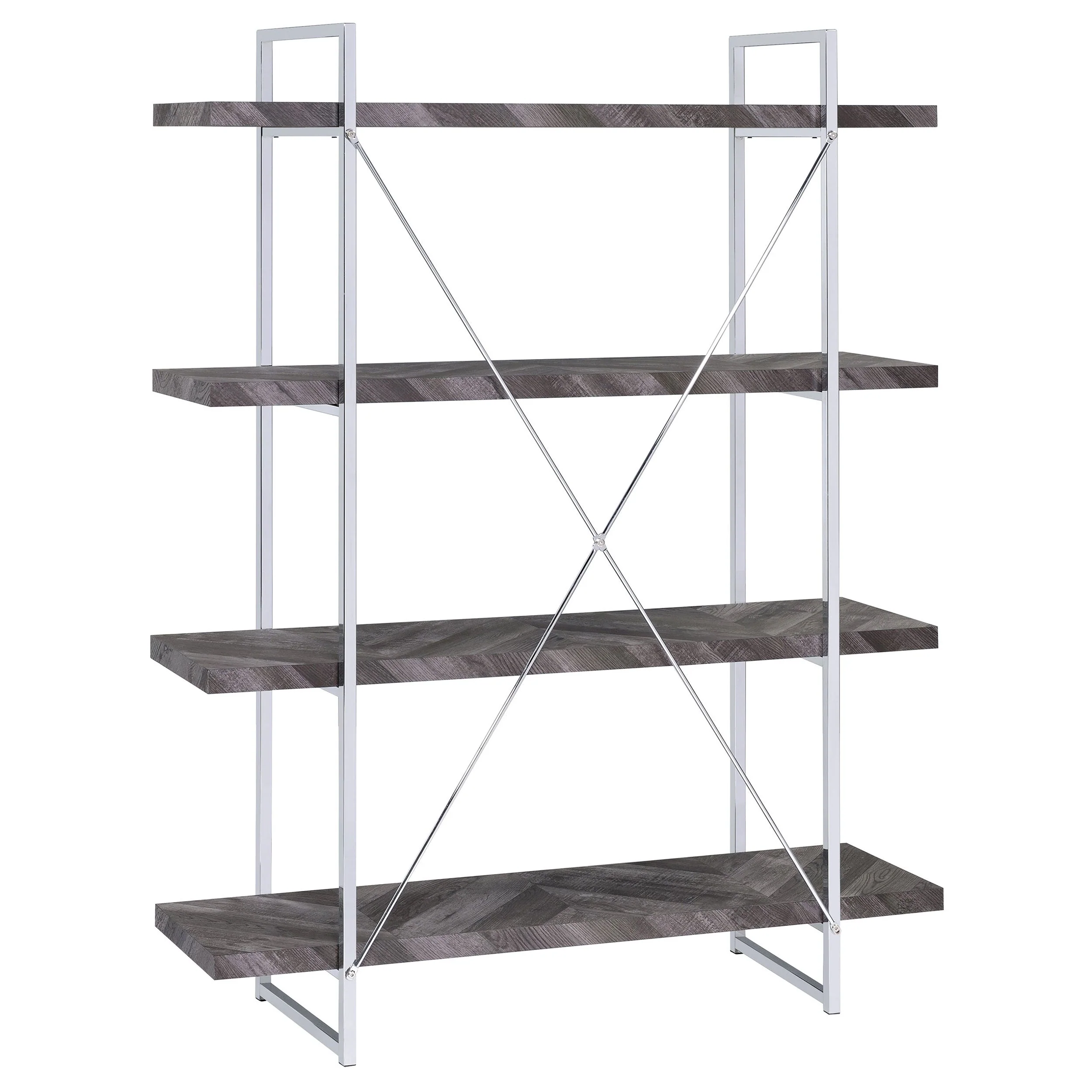 Grimma 63-inch 4-shelf Bookshelf Rustic Grey and Chrome - Image 7
