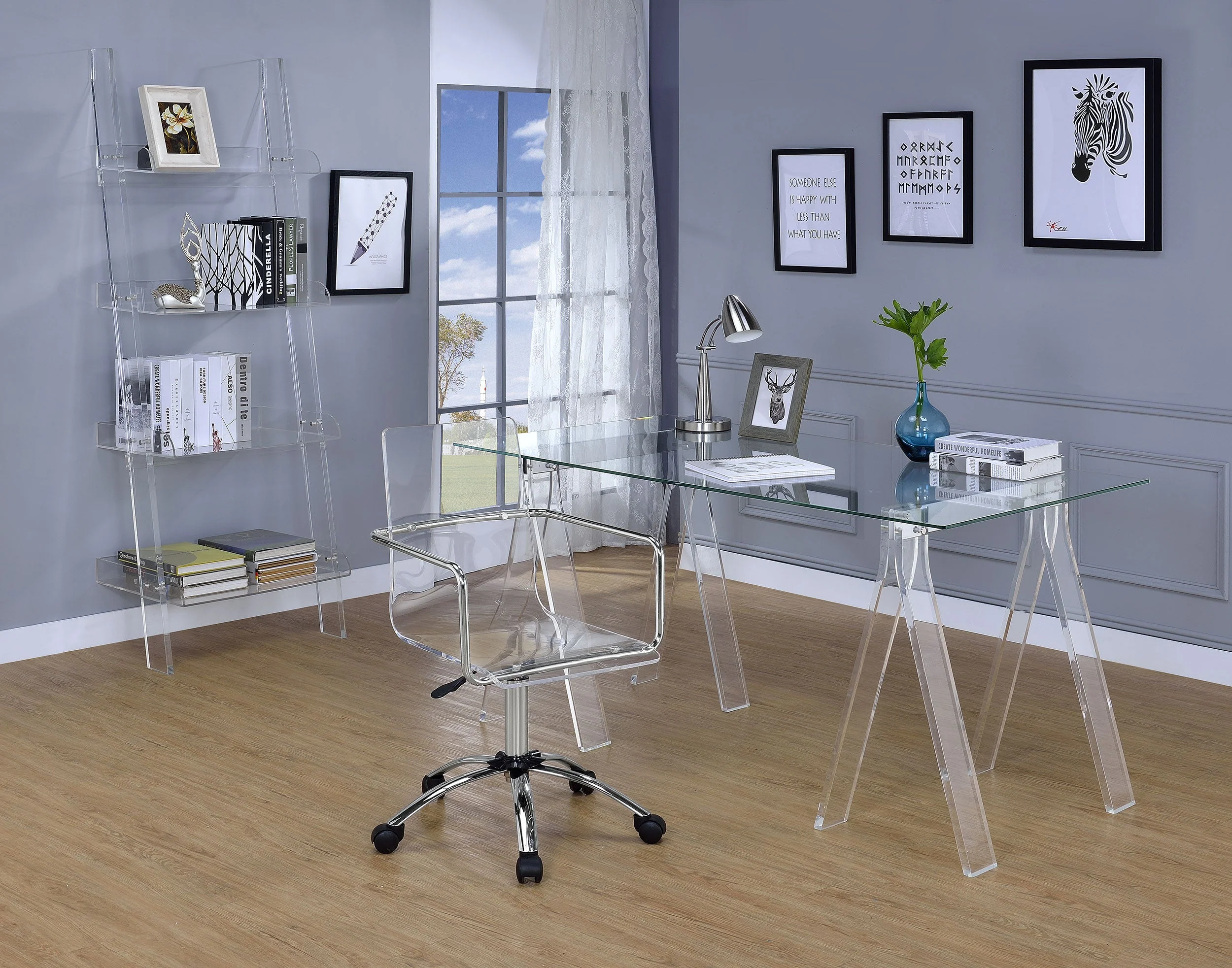 Amaturo 72-inch 4-shelf Acrylic Ladder Bookshelf Clear - Image 10