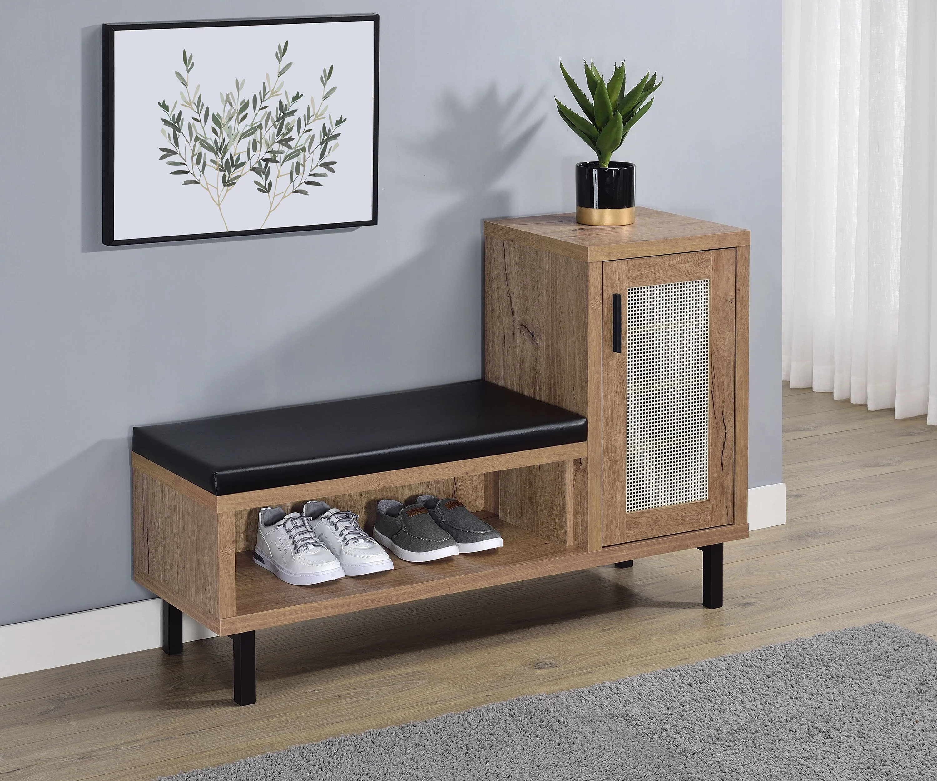 Teller 1-door Entryway Shoe Storage Bench Natural Oak - Image 3