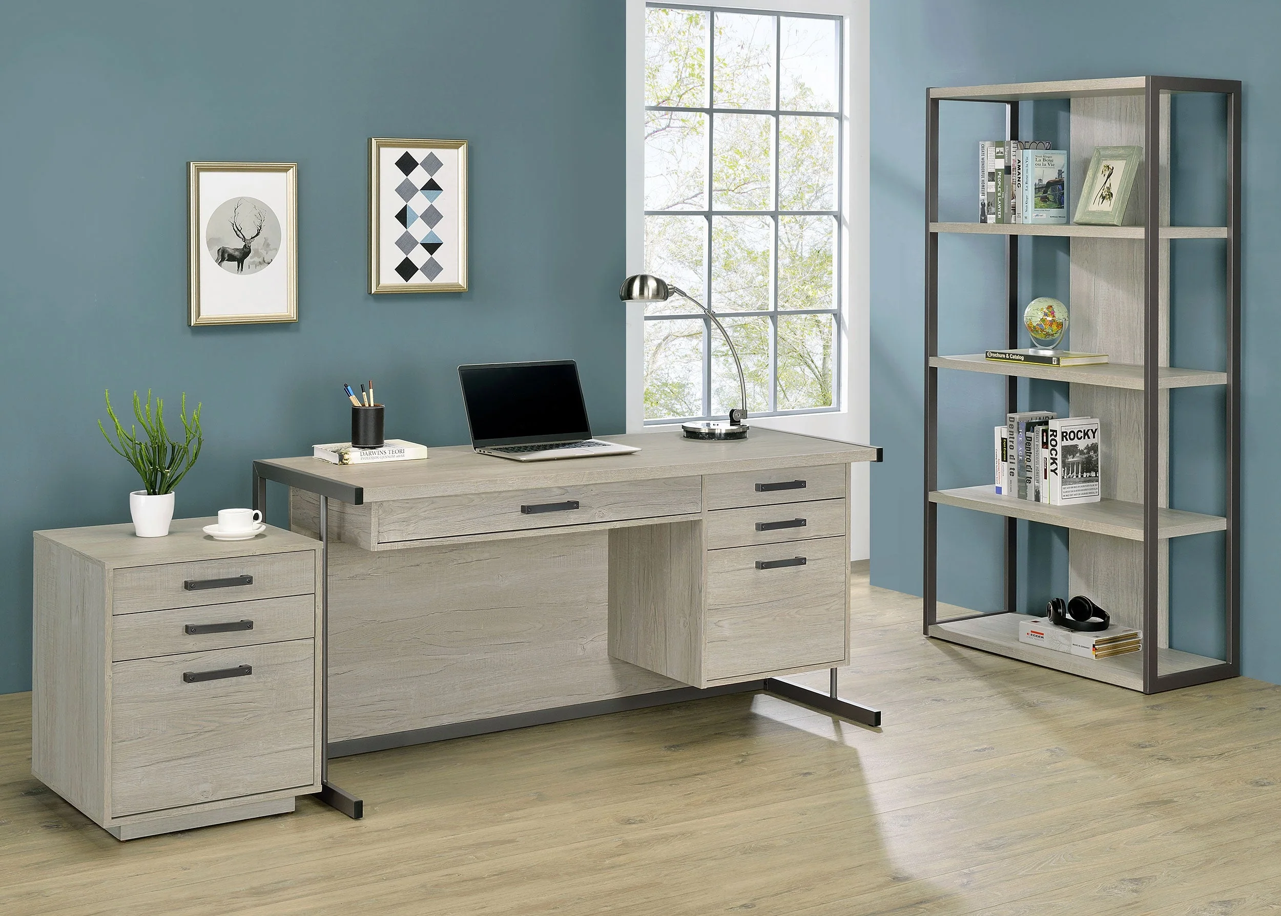Loomis 60-inch 4-drawer Computer Desk Whitewashed Grey - Image 12
