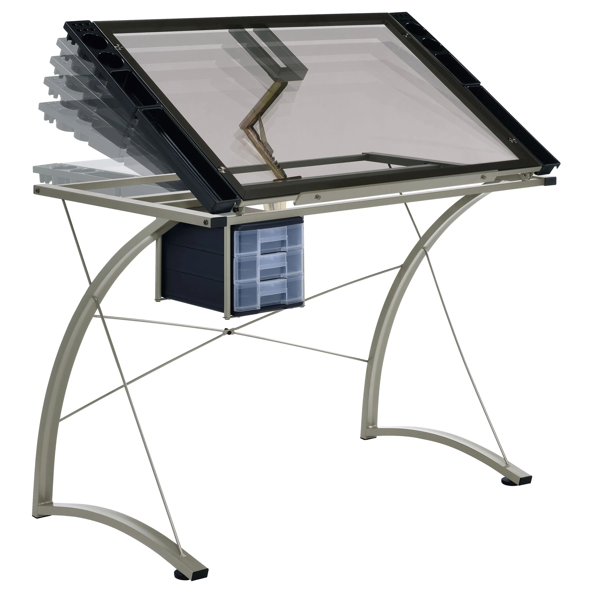 Melo 41-inch Glass Top Drafting Table with Storage Silver - Image 5
