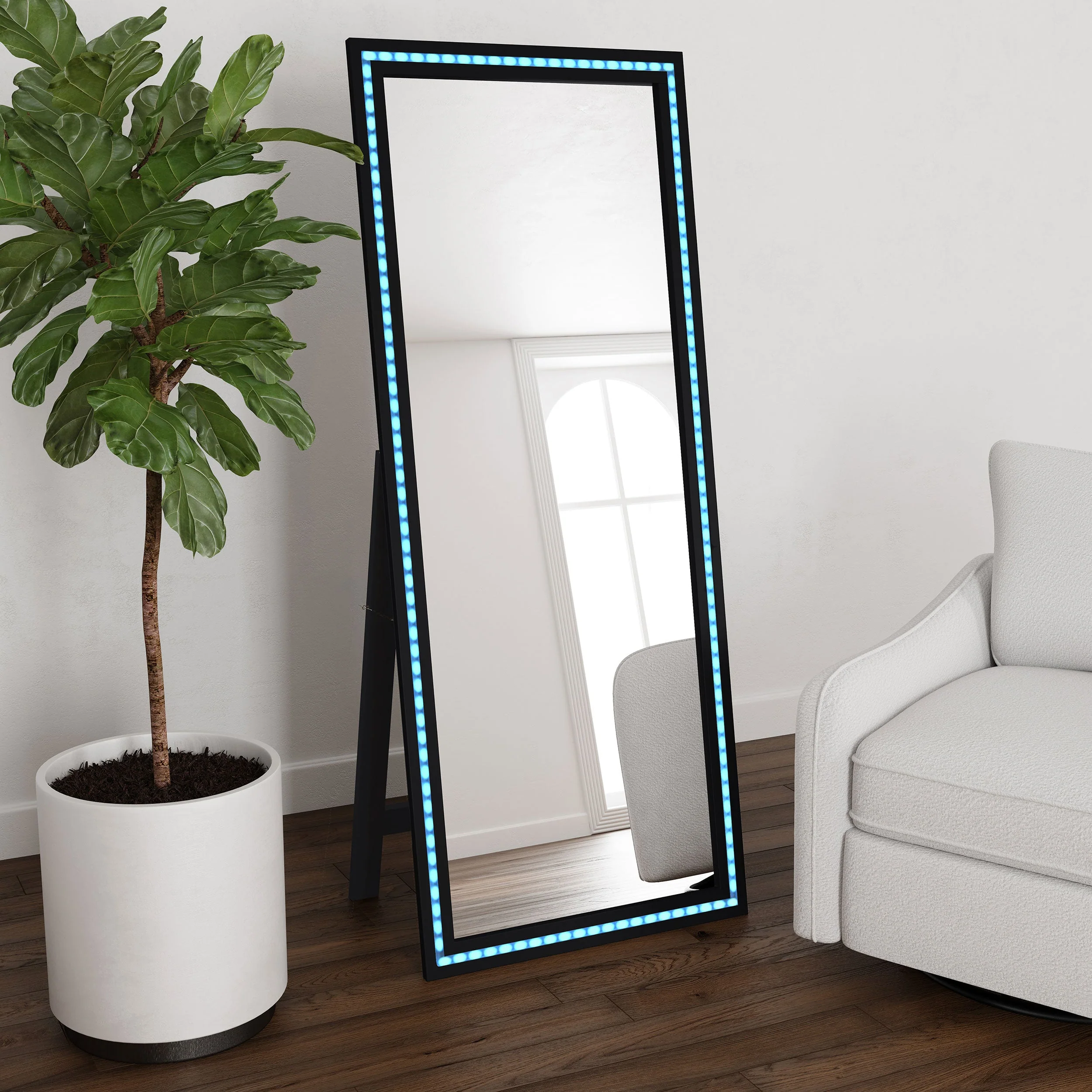 Windrose 28 x 67 Inch Tempered LED Standing Mirror - Image 7
