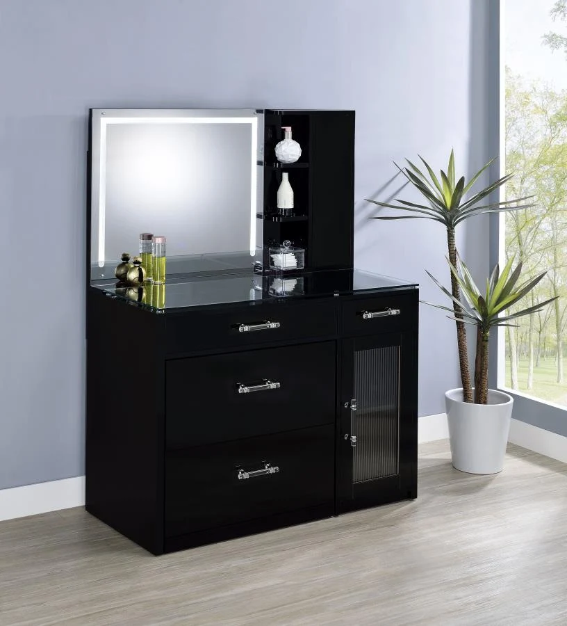 Flora 2-drawer Vanity Set with LED Mirror High Gloss - Image 2