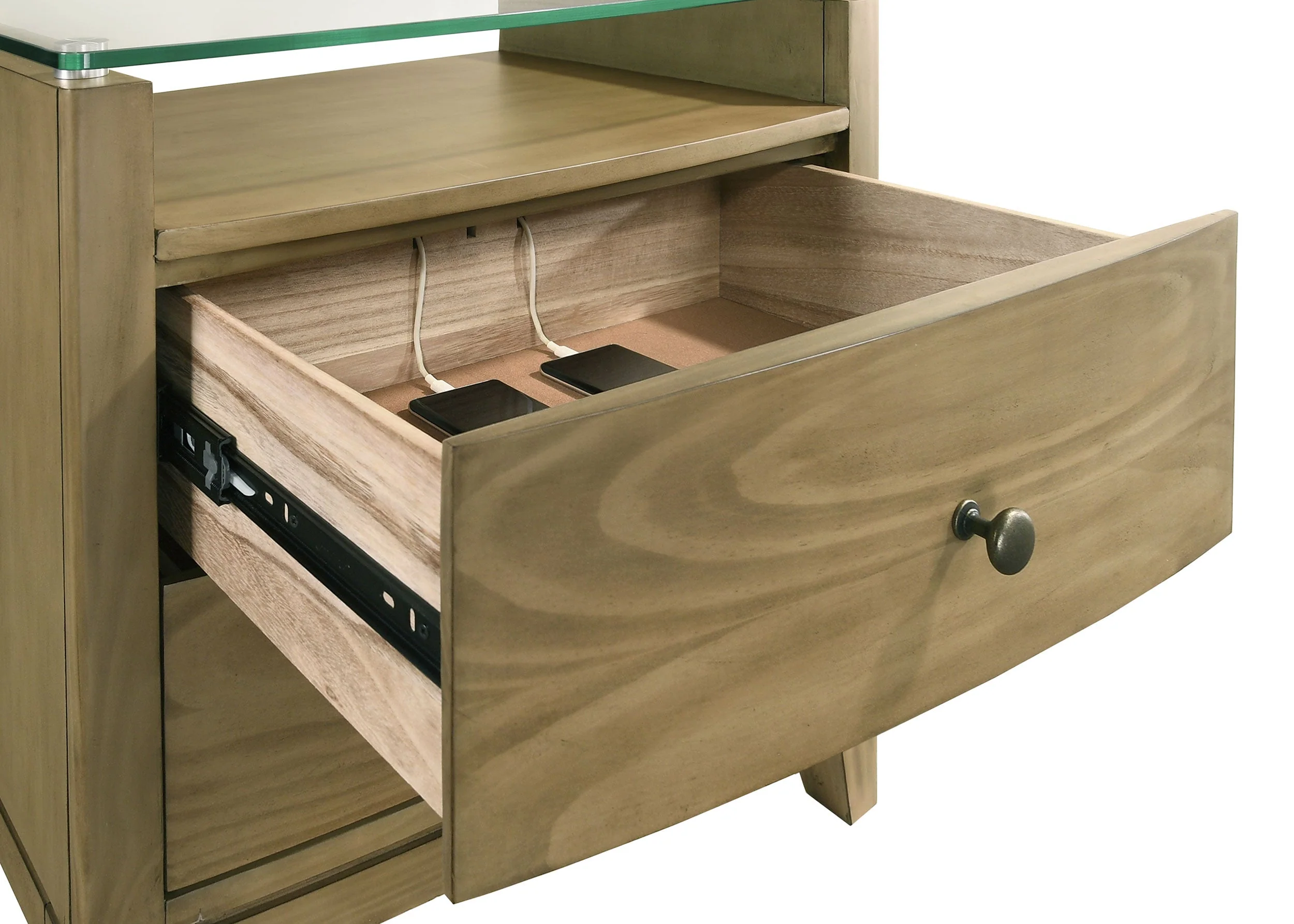 Granada 2-drawer Glass Top Nightstand Natural Pine - Image 12