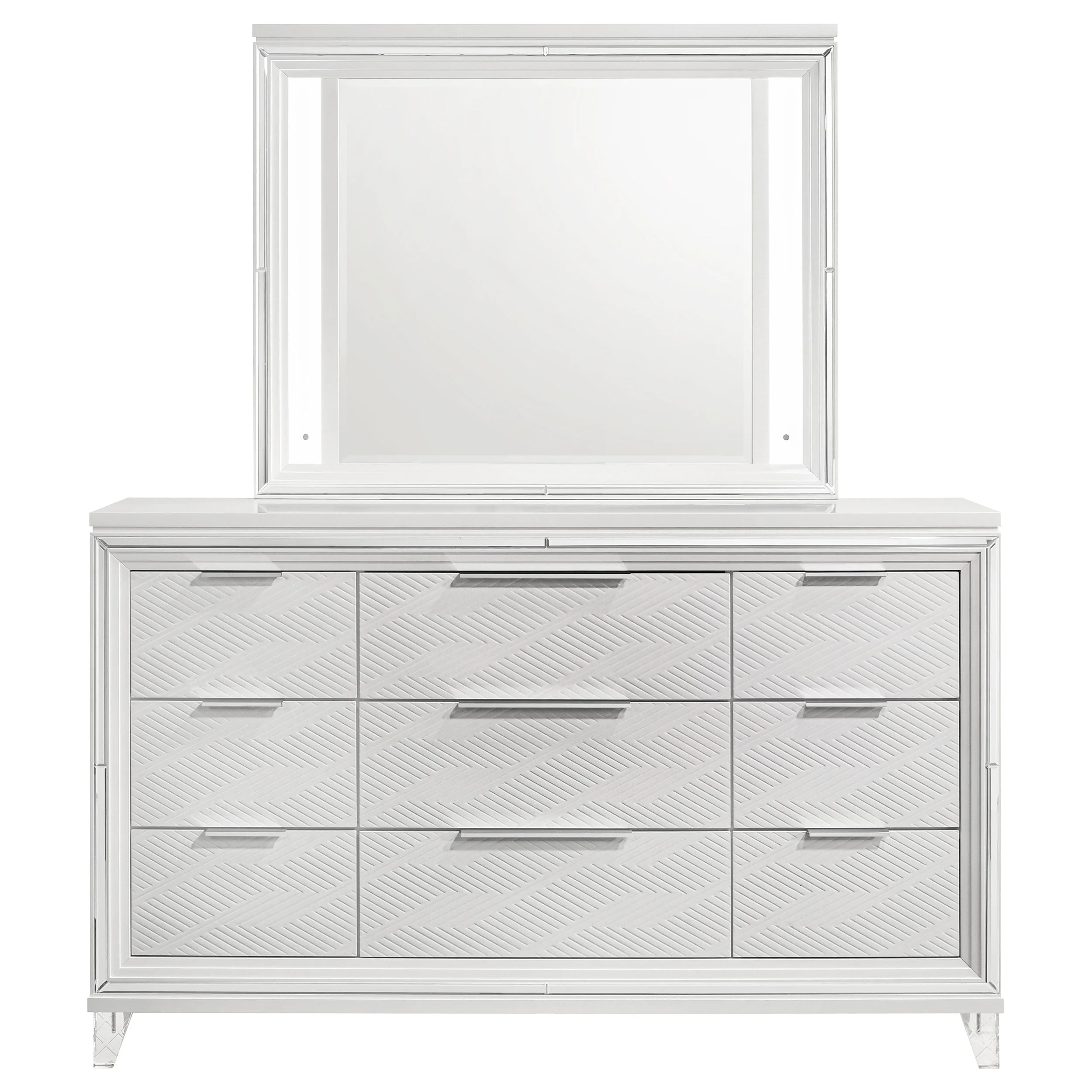 Marmore 9-drawer Dresser and LED Mirror White - Image 4