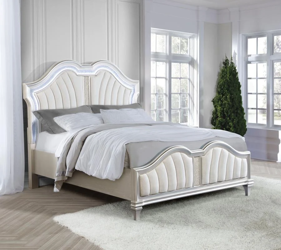 Evangeline Wood LED Panel Bed Silver Oak - Image 3