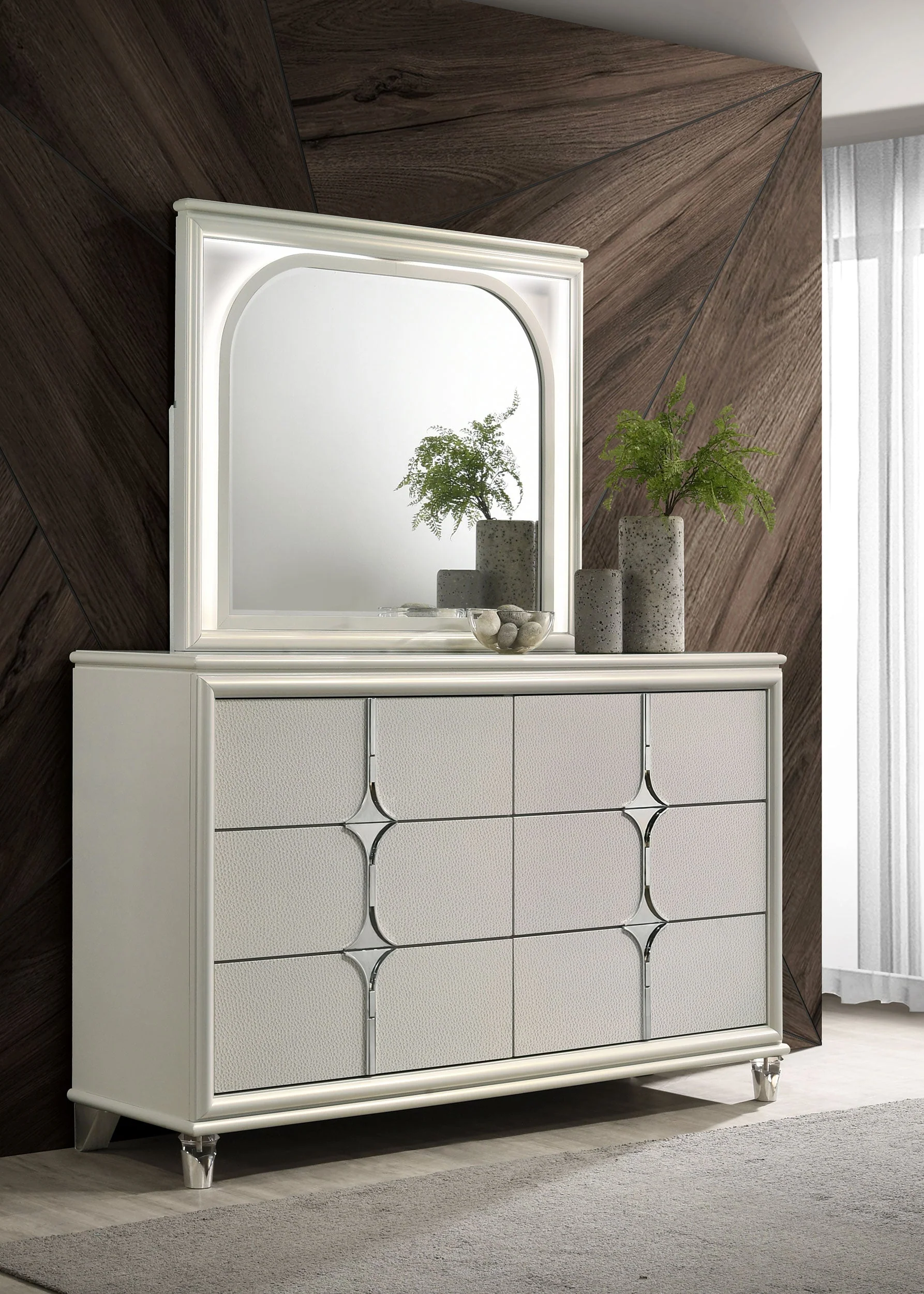 Olivia 6-drawer Dresser and LED Mirror Pearl White - Image 3