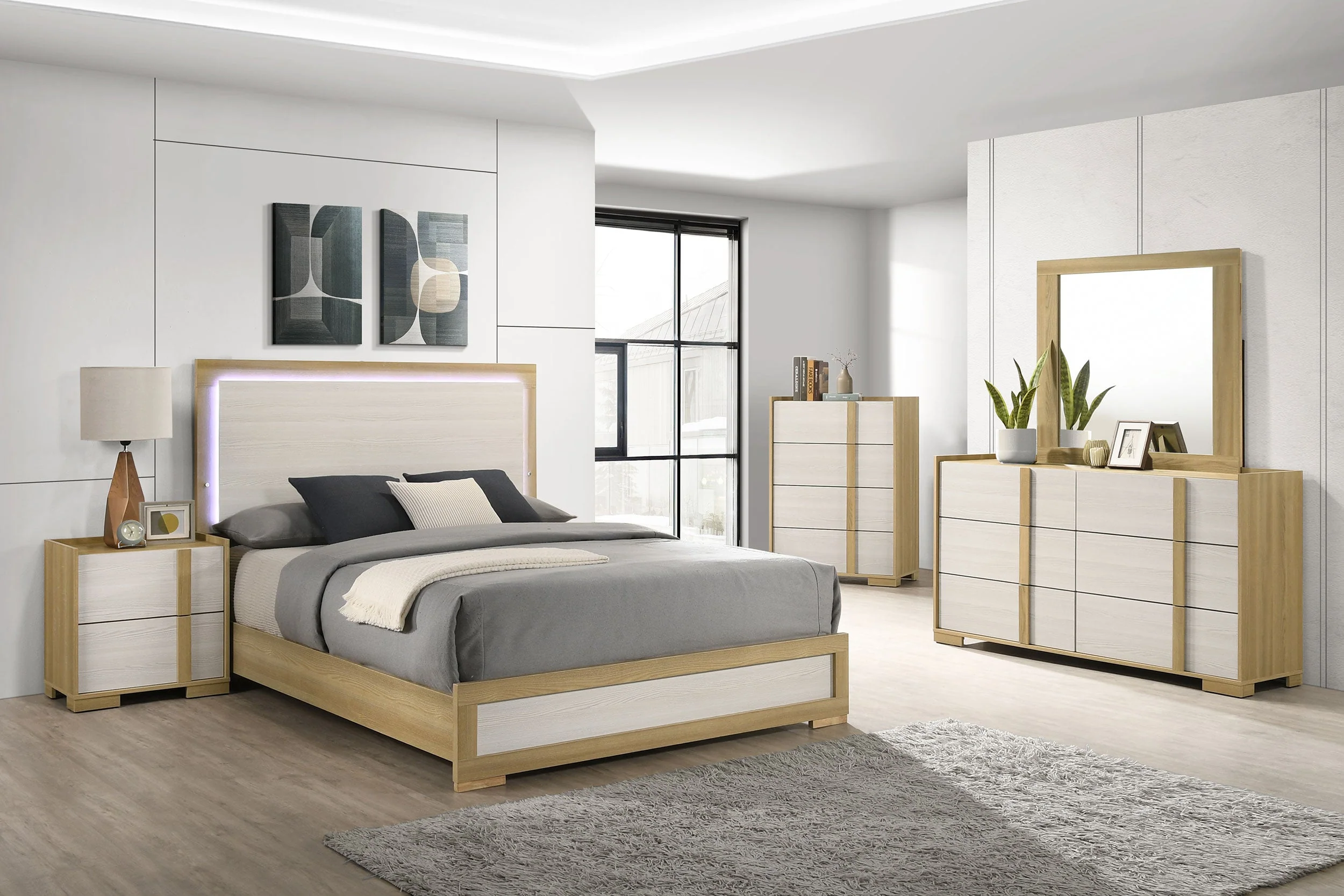 Hyland Wood LED Panel Bed Natural and - Image 21