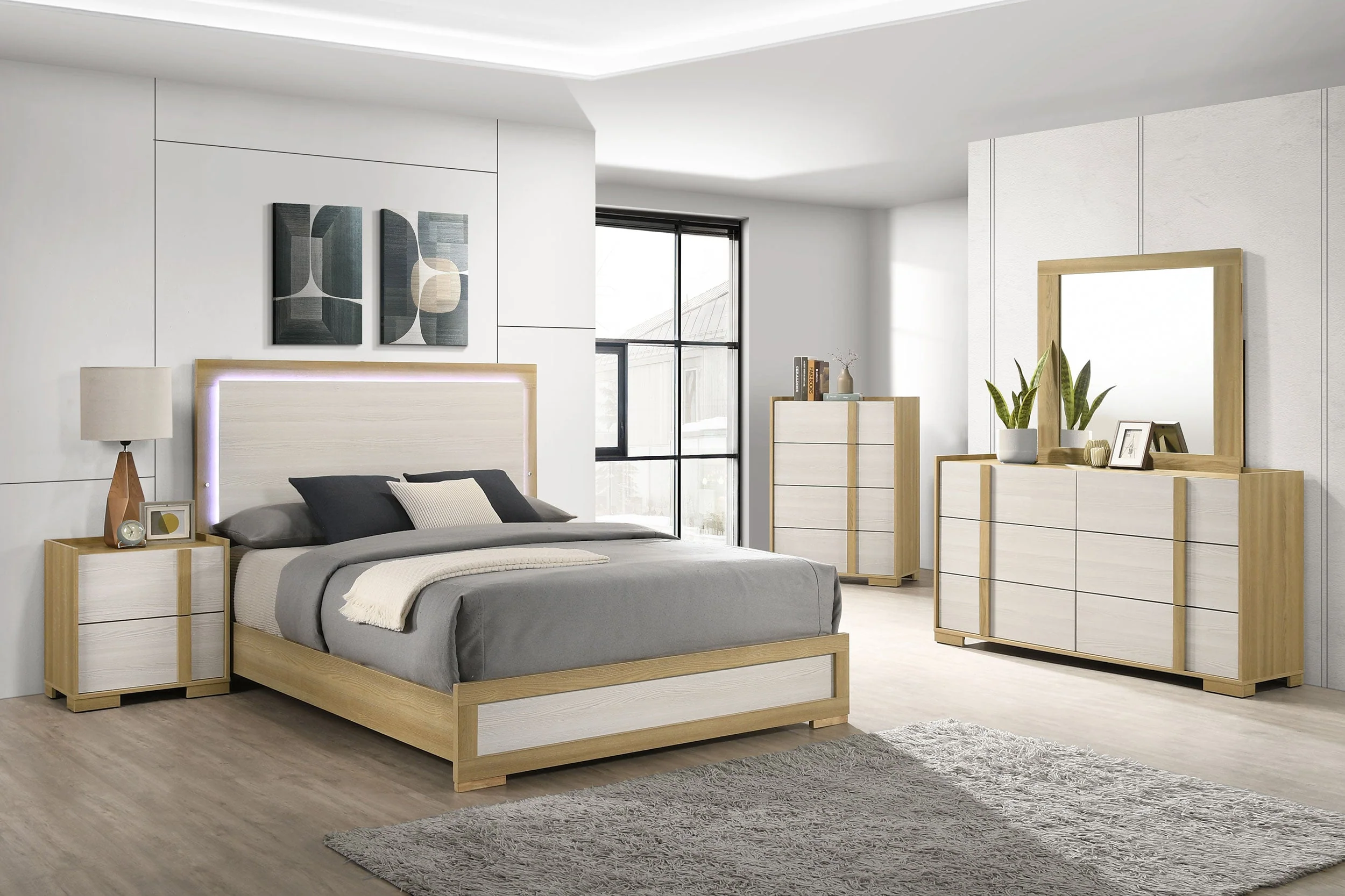 Hyland Wood LED Panel Bed Natural and - Image 23
