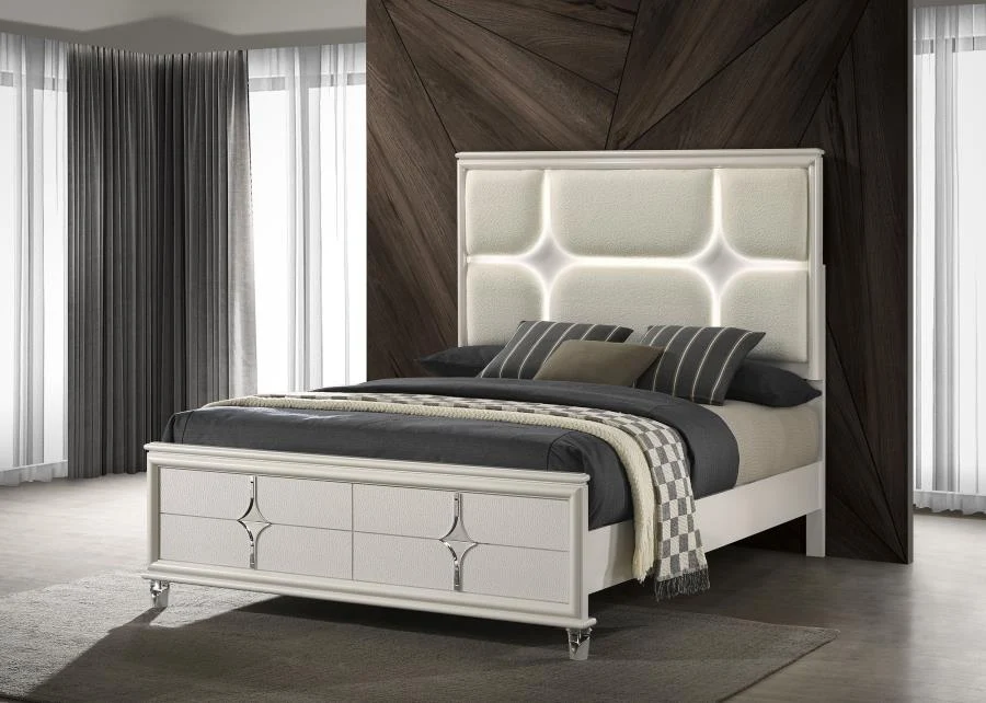Olivia Panel Bed LED Headboard Pearl - Image 2