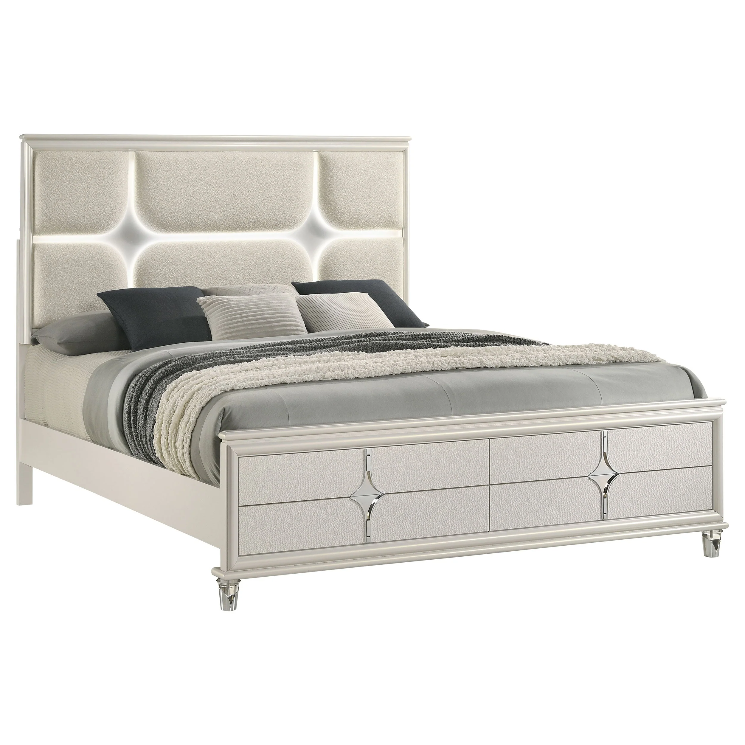 Olivia Panel Bed LED Headboard Pearl - Image 8