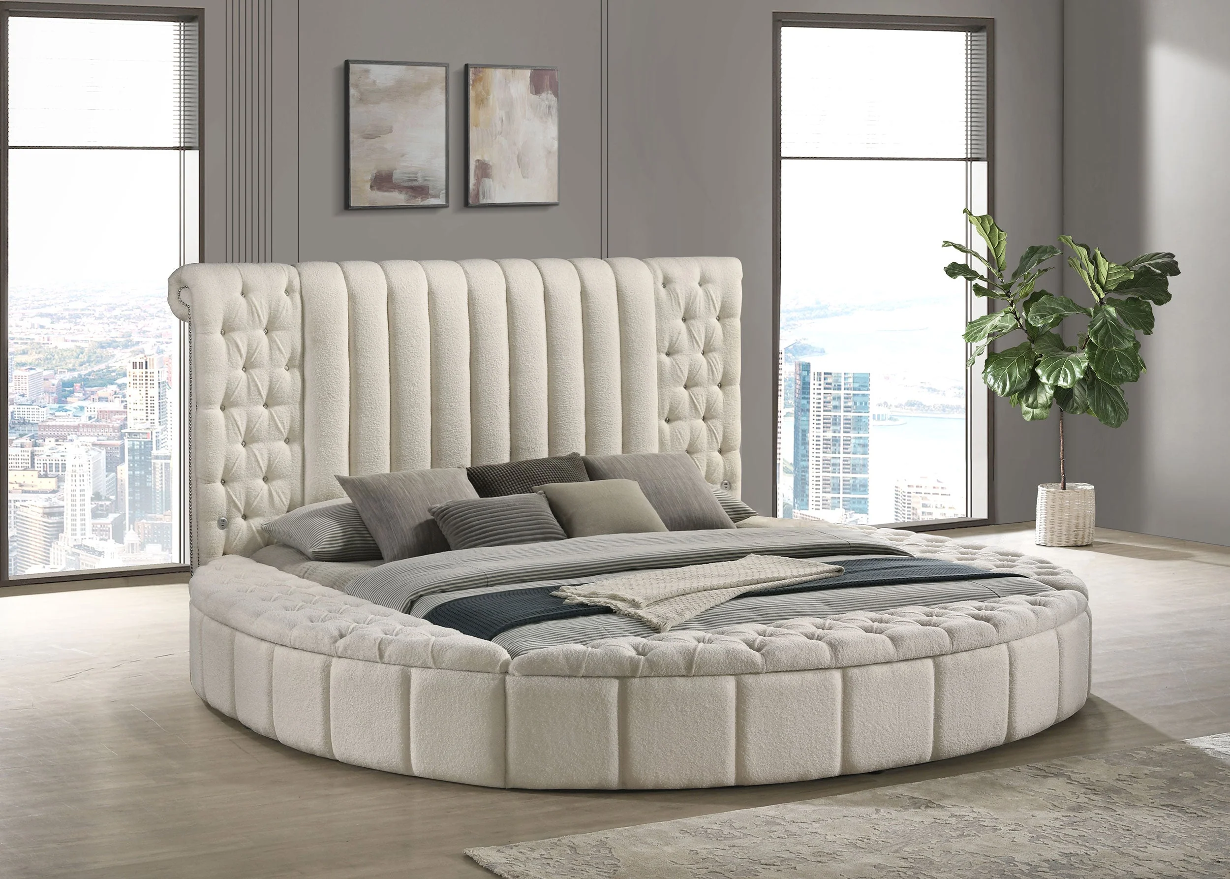 Sonya Upholstered Round Storage Bed Ivory - Image 6